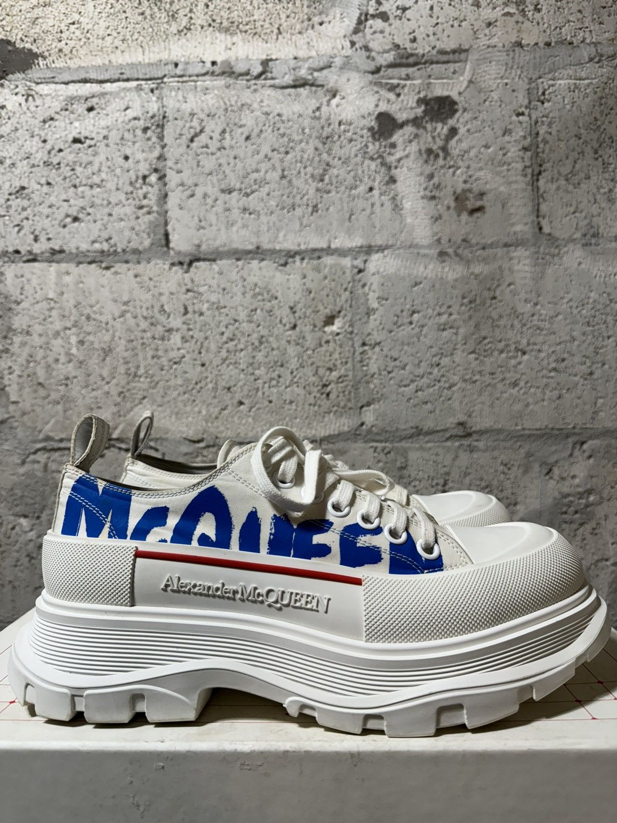 image of Alexander Mcqueen Tread Slick Low Graffiti Sneaker White, Men's (Size 8)