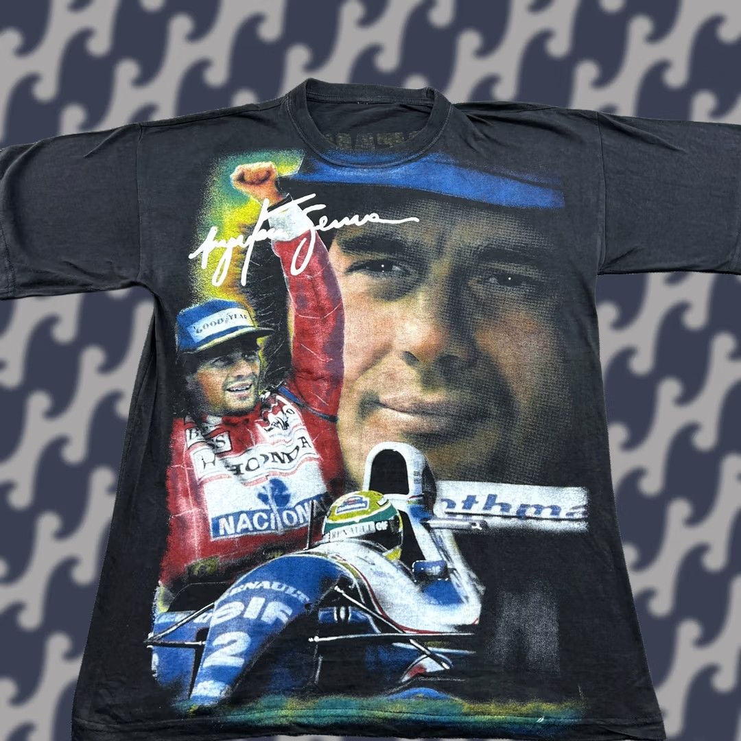 Vintage VINTAGE 90s Ayrton Senna Formula 1 Racing T Shirt Adult M Black McLaren AOP Men Size US M / EU 48-50 / 2 - 1 Thumbnail