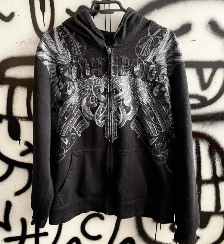 American Retro Pattern Printed Zipper Hoodie