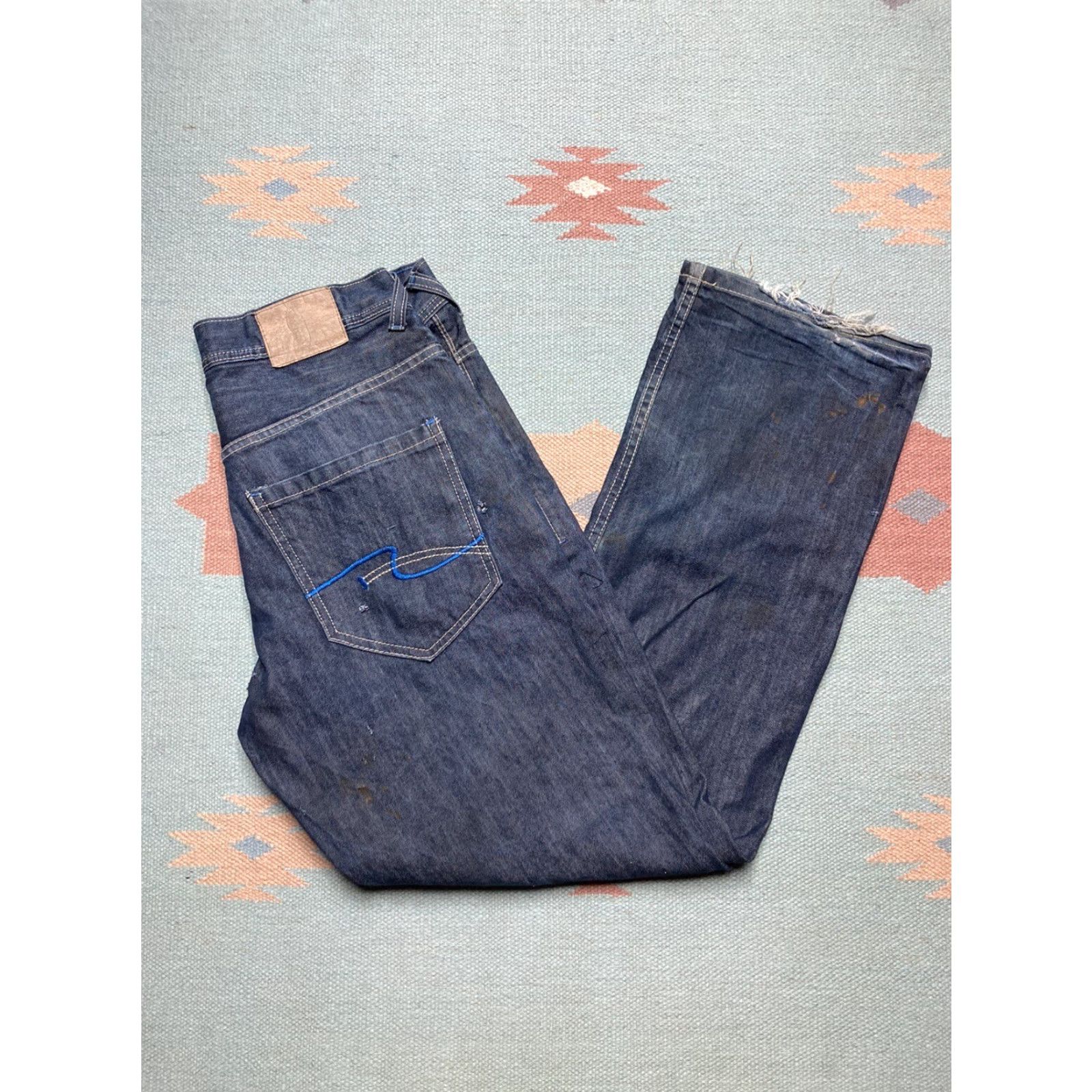 Enyce VINTAGE enyce Jeans Grunge Embroidered Wide-Leg Distressed Baggy 34x33 Men Blue Size US 34 / EU 50 - 2 Thumbnail