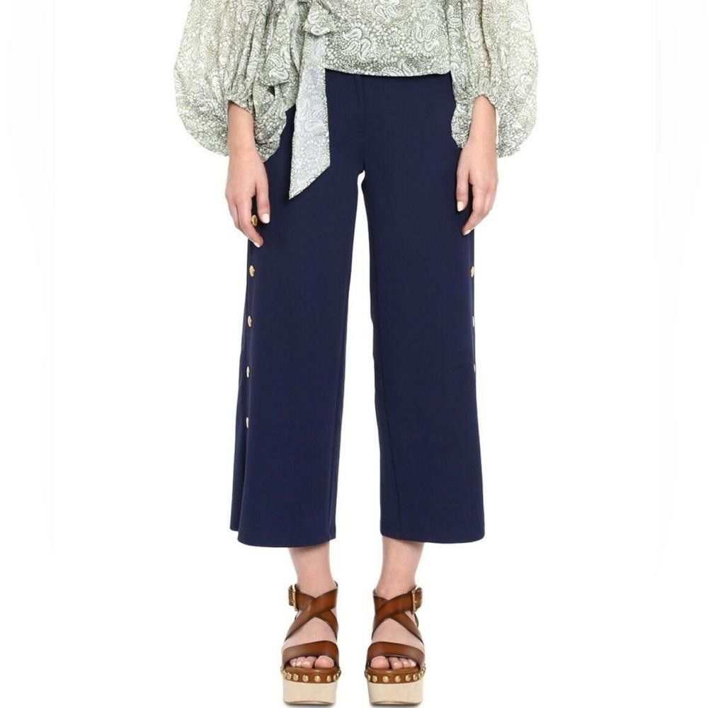 Michael Kors MICHAEL Michael Kors Side-Snap Crop Pants Navy Blue Medium Size 32" / US 10 / IT 46 - 1 Thumbnail