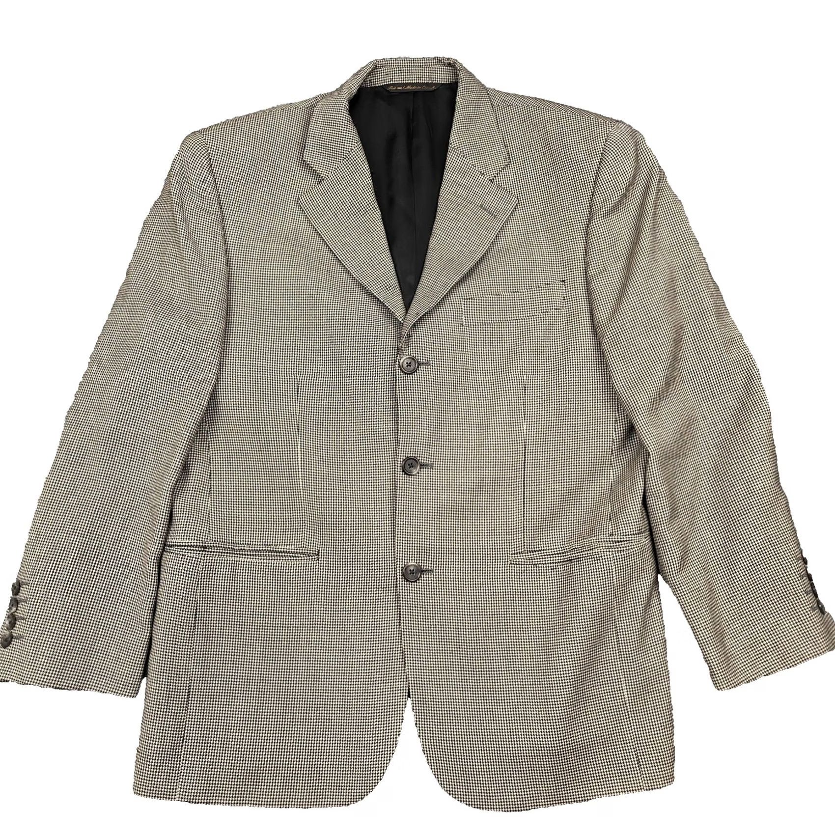 Jack Victor VINTAGE Jack Victor Blazer Mens 40S Beige Wool Houndstooth Tweed Sport Coat Loro Piana Size 40R - 2 Thumbnail