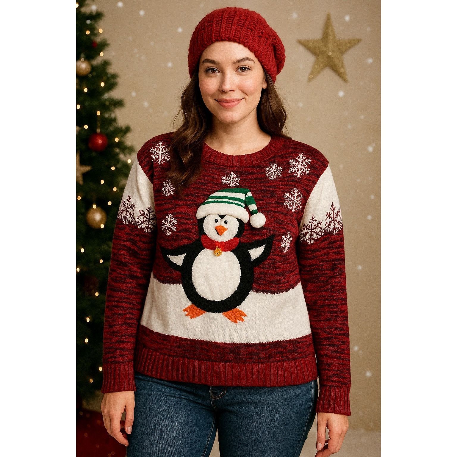 Other Cozy Penguin Christmas Sweater Red White Snowflake Knit M Size M / US 6-8 / IT 42-44 - 1 Thumbnail