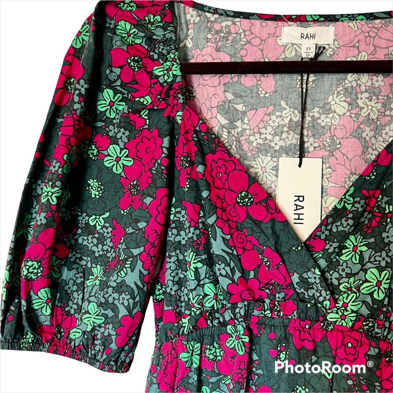 Other Rahi Floral Fuchsia Teal Puff Sleeve Midi Ruffle Dress Sz XS Size XS / US 0-2 / IT 36-38 - 6 Thumbnail