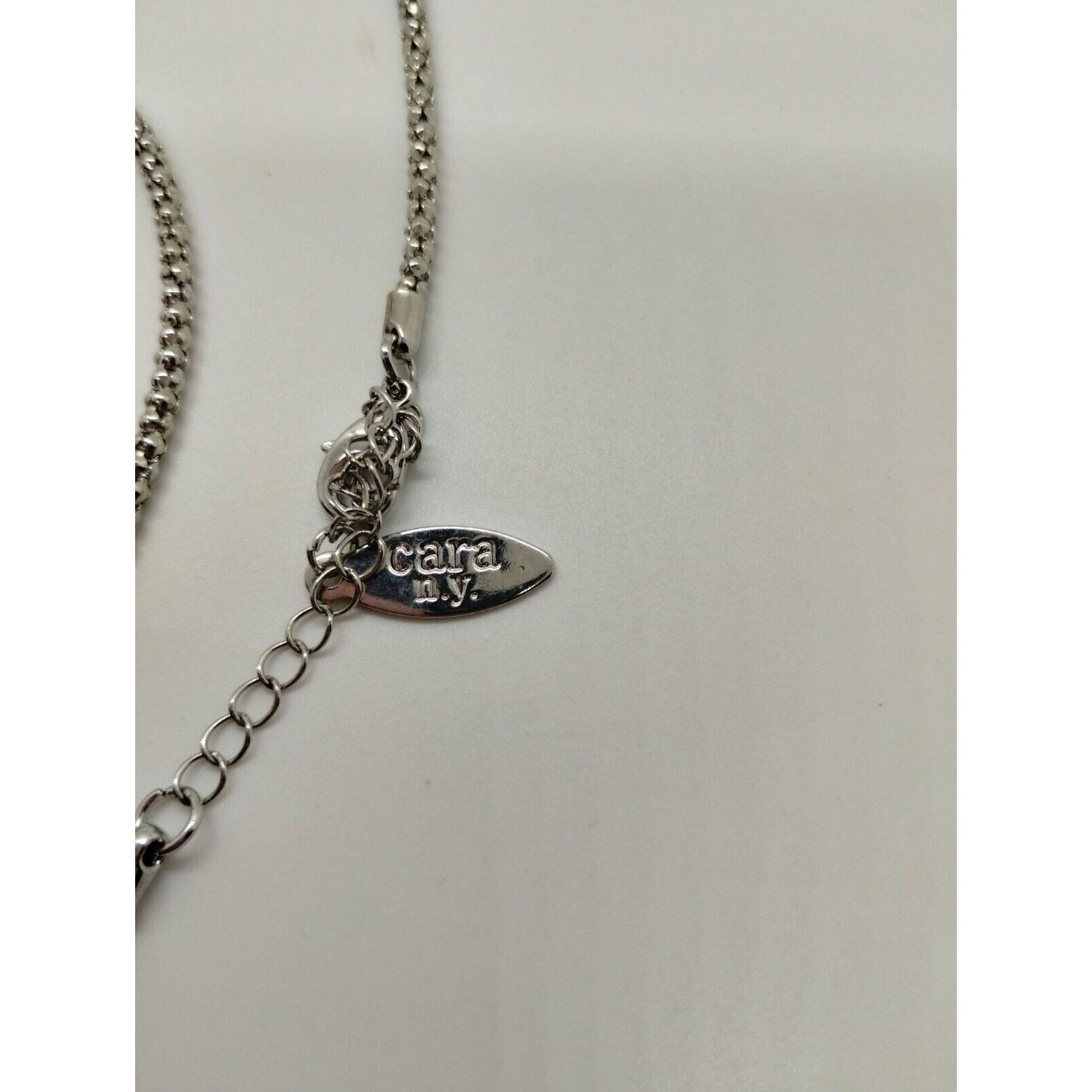 Vintage Cara NY Long Silver Tone Necklace -Blue Glass Pendant Size ONE SIZE - 6 Thumbnail