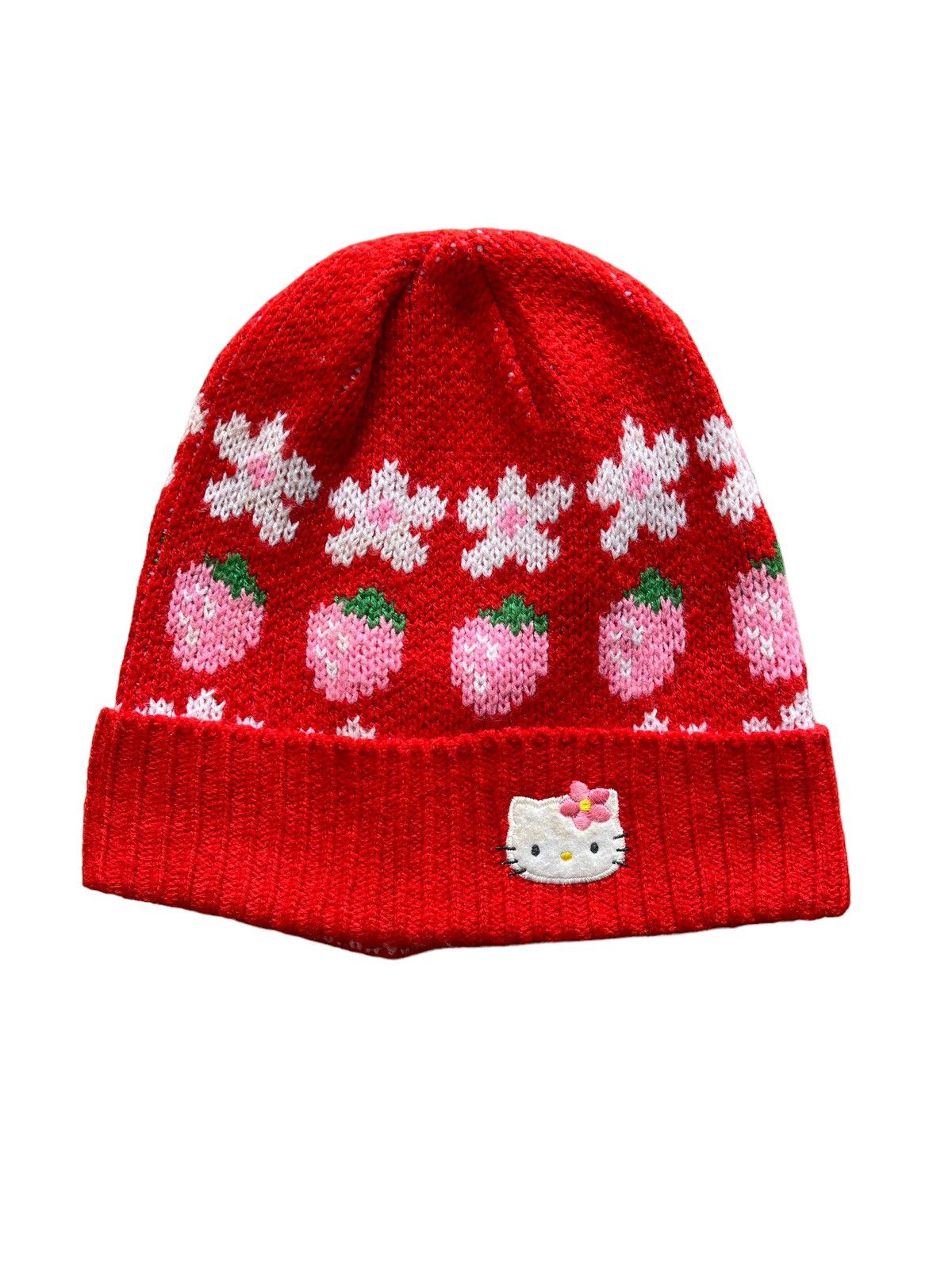 image of Vintage Hello Kitty Strawbery Winter Beanie in Red, Men's