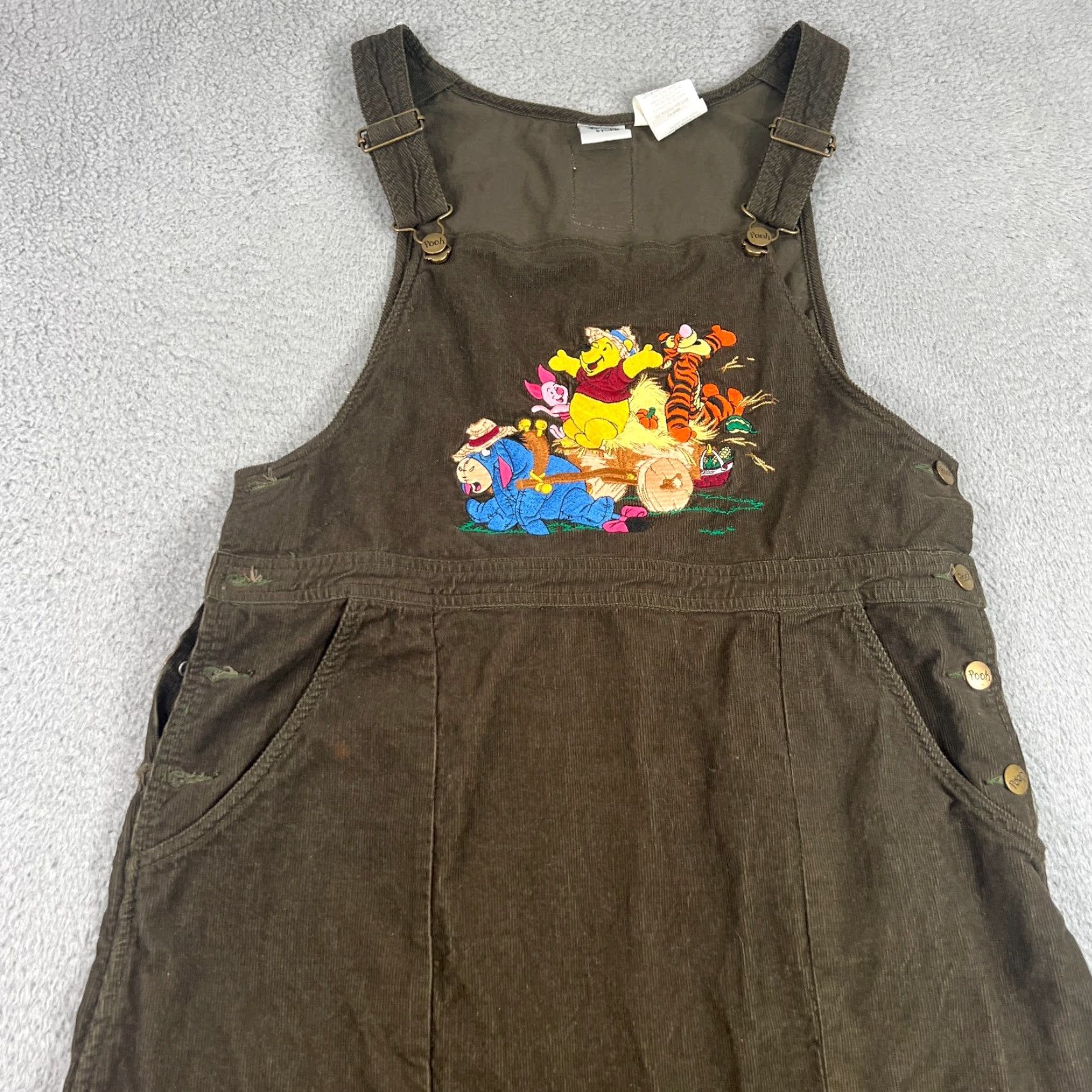Disney VINTAGE Disney Winnie the Pooh Embroidered Green Corduroy Overall Dress XL Size 40" / US 18 - 2 Thumbnail