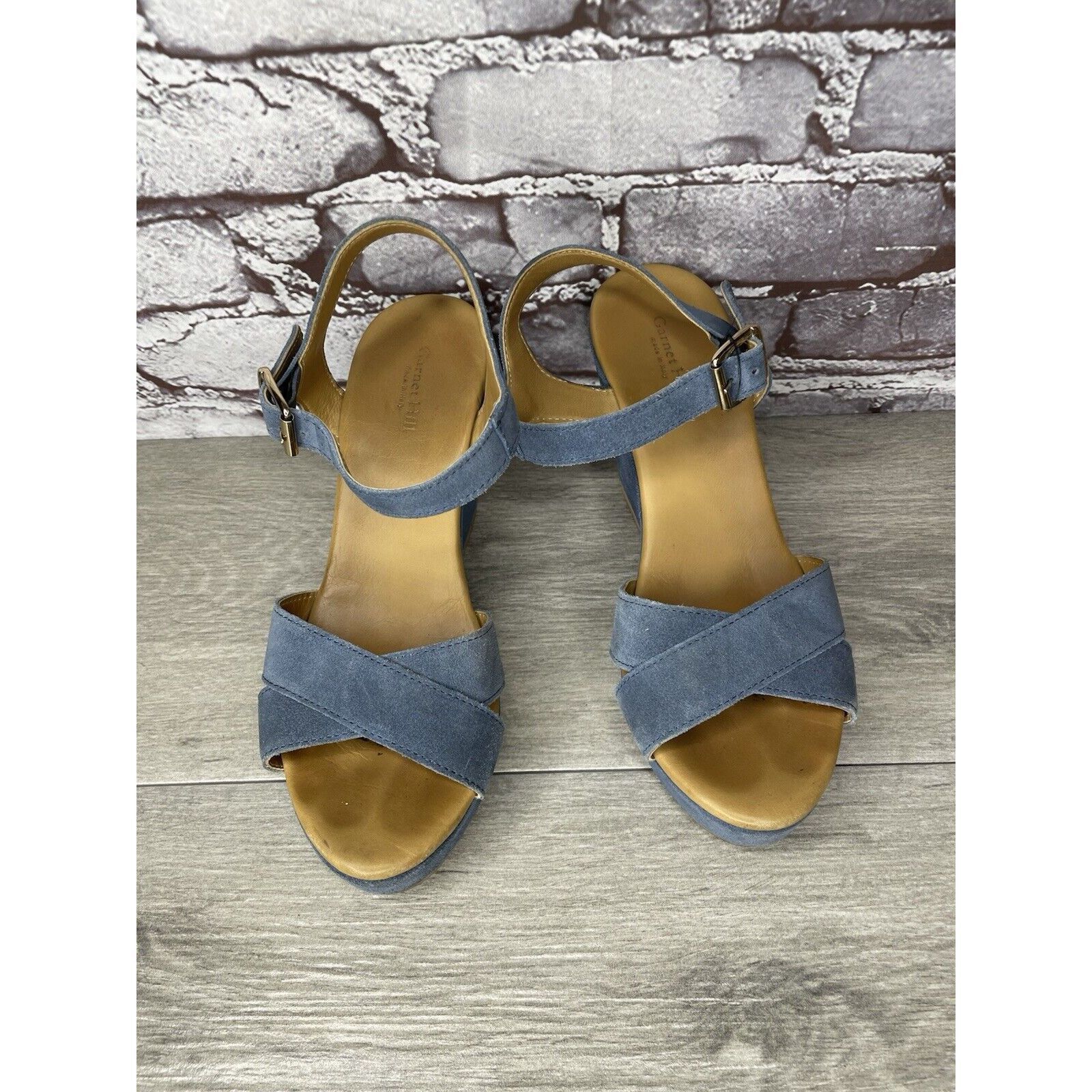 Billy Hill Garnet Hill Blue Suede Leather Wedge Ankle Strap Sandals Wom Size US 9 / IT 39 - 19 Thumbnail