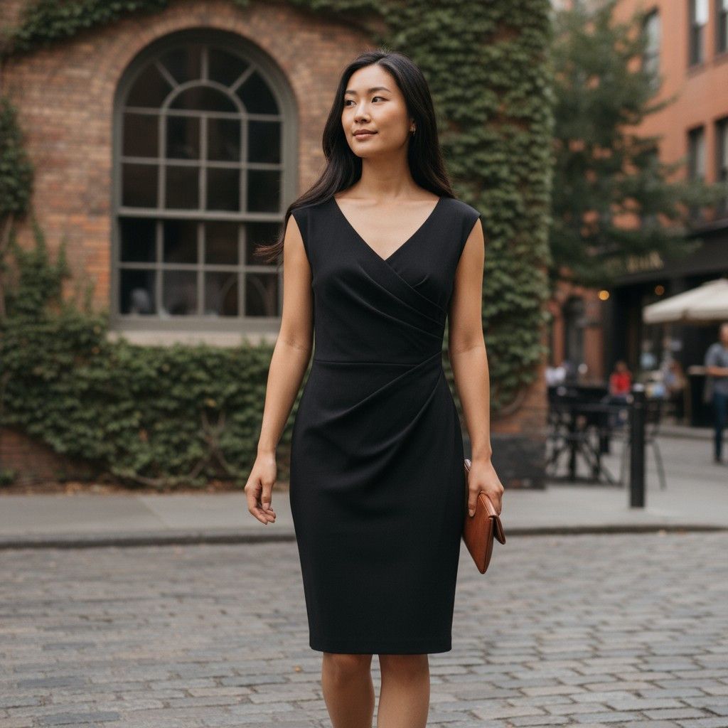 Lela Rose 100% Silk Lined Wool Blend Sheath V-Neck Ruched Dress Size M / US 6-8 / IT 42-44 - 1 Thumbnail