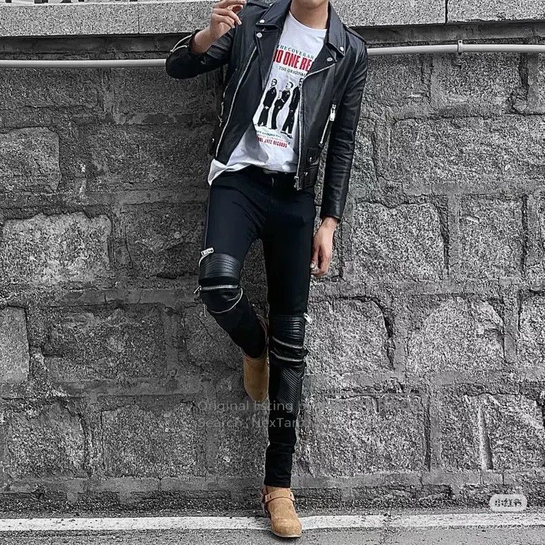 Saint Laurent Paris Saint Laurent Paris Patchwork Leather Biker Pants with Zip Size US 29 - 8 Thumbnail