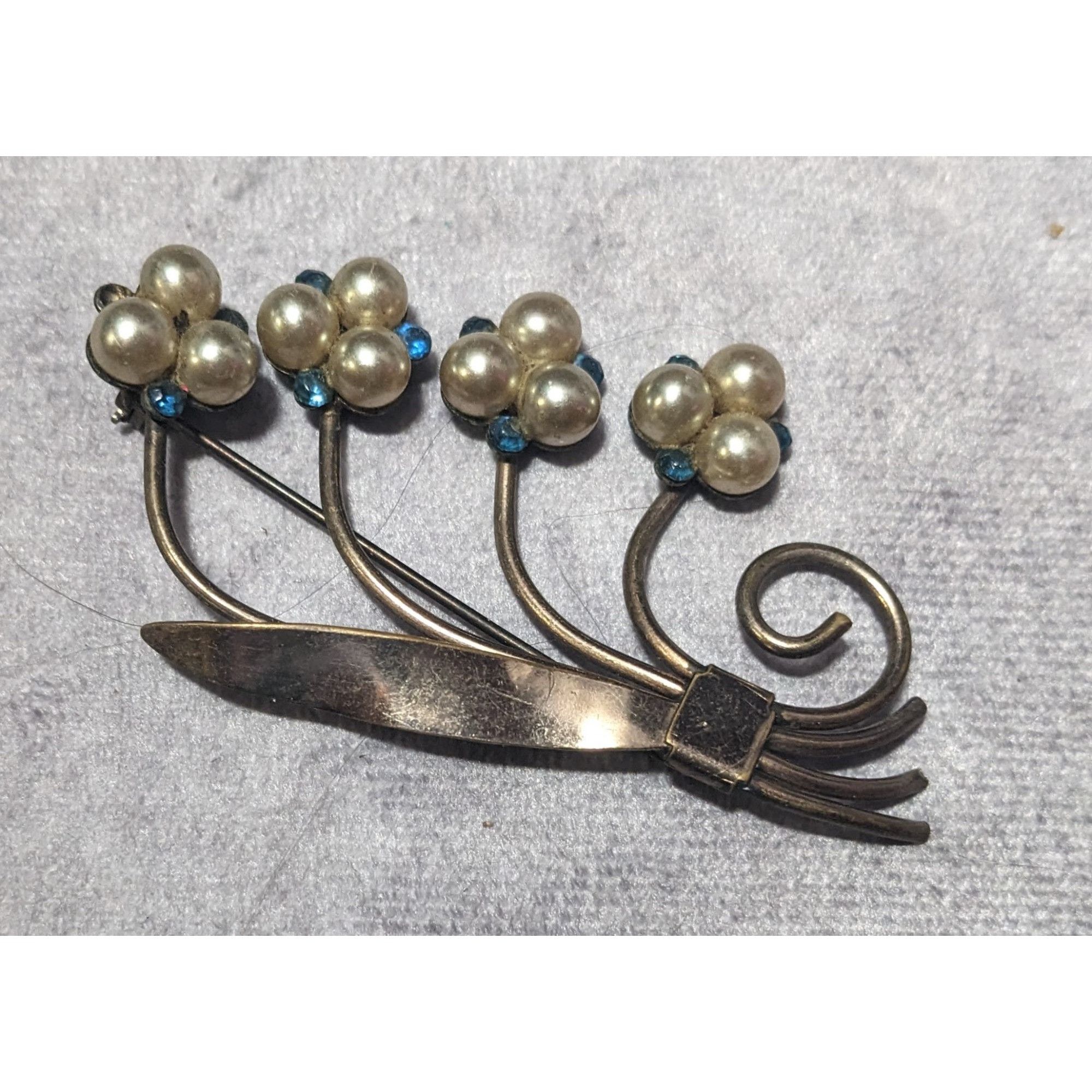 Other Vintage Floral Gold/Silver Tone Faux Pearl Rhinestone Floral Size ONE SIZE - 4 Thumbnail