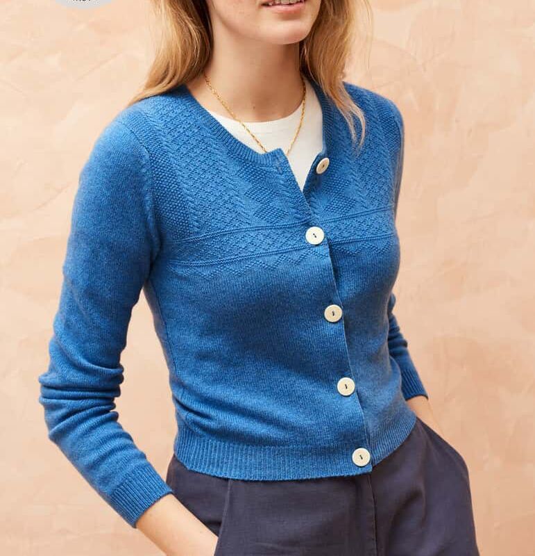 Designer × Other UK Brora Cashmere Guernsey Blue Women Cardigan UK12 US8 Size M / US 6-8 / IT 42-44 - 2 Thumbnail