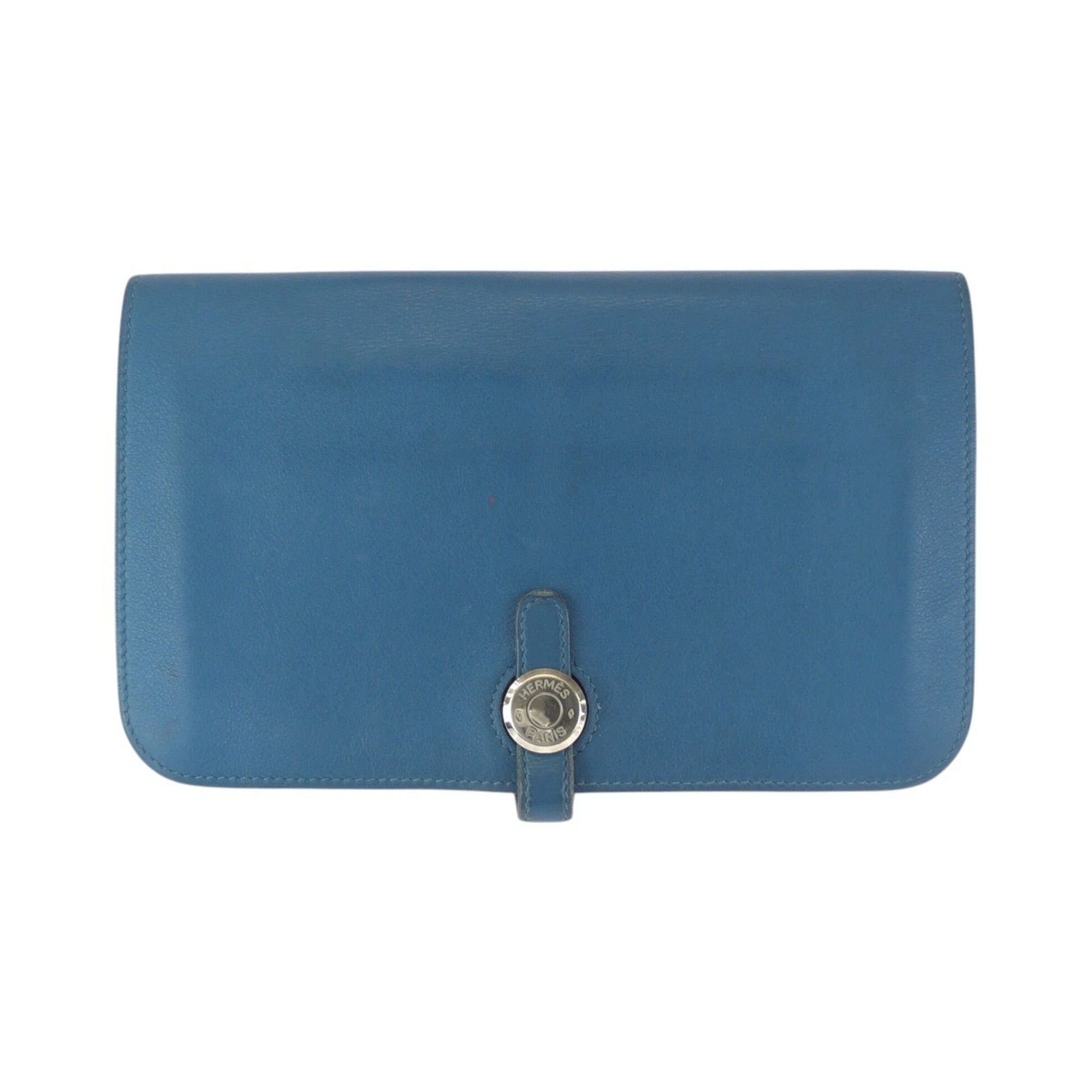 Hermes HERMES Dogon GM Blue Jean Togo Leather Long Wallet with Silver Hardware (T Stamp) - Women's Size ONE SIZE - 1 Thumbnail