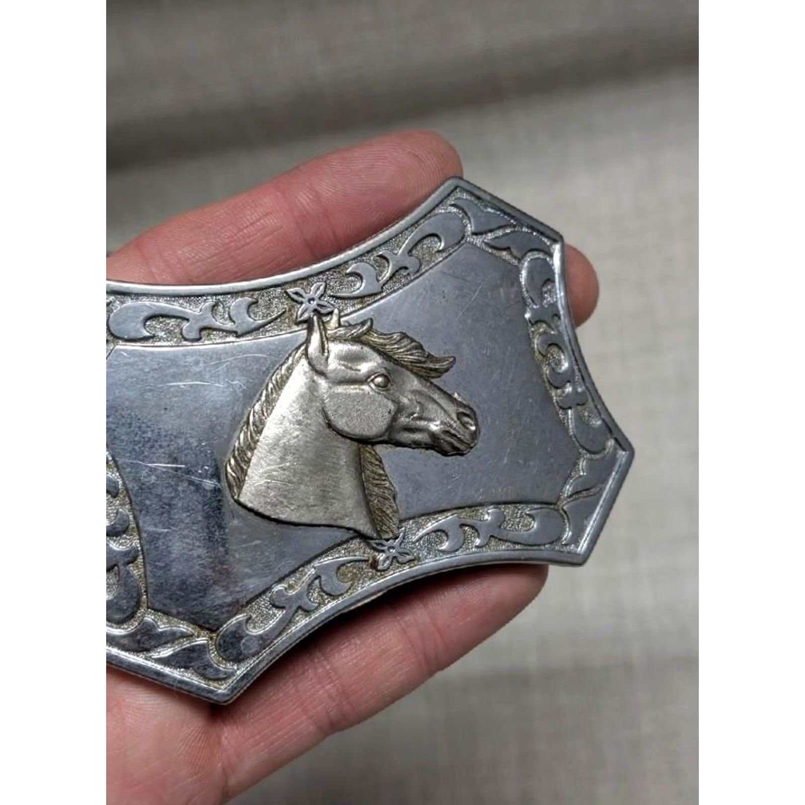 Vintage VINTAGE HORSE HEAD belt buckle Western cowboy rodeo chrome metal Size ONE SIZE - 3 Thumbnail