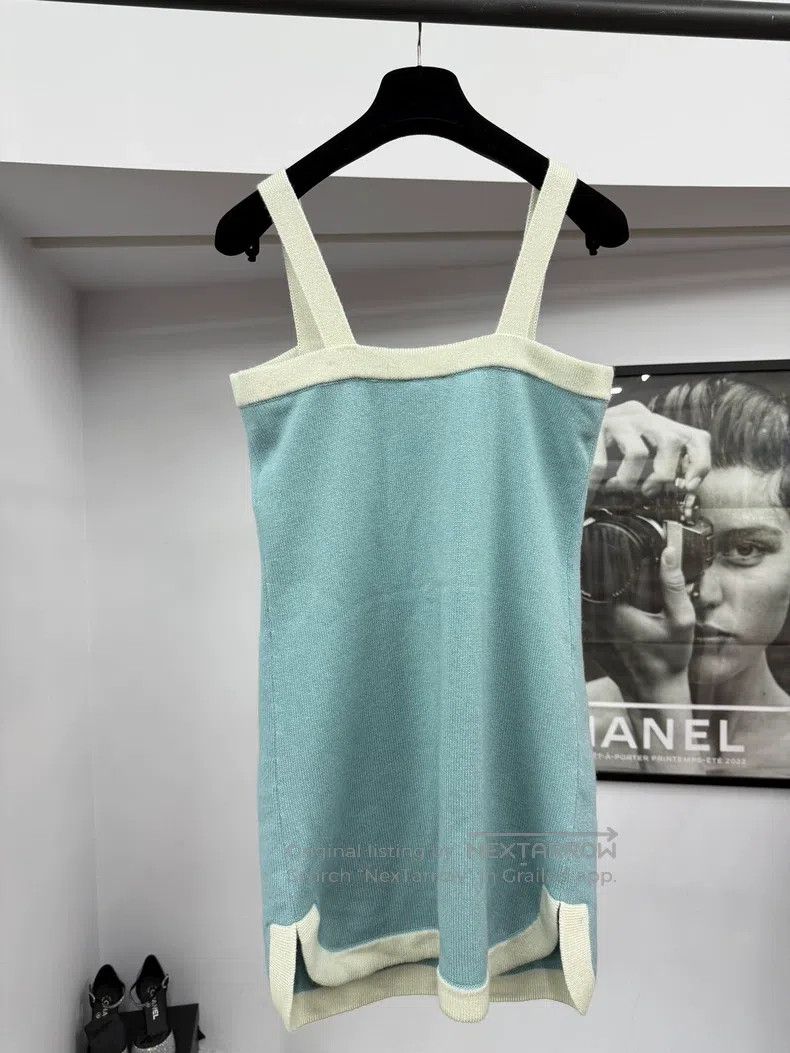 Chanel Chanel 25A blue suspender cashmere dress Size XXS / US 00 / IT 34 - 3 Thumbnail