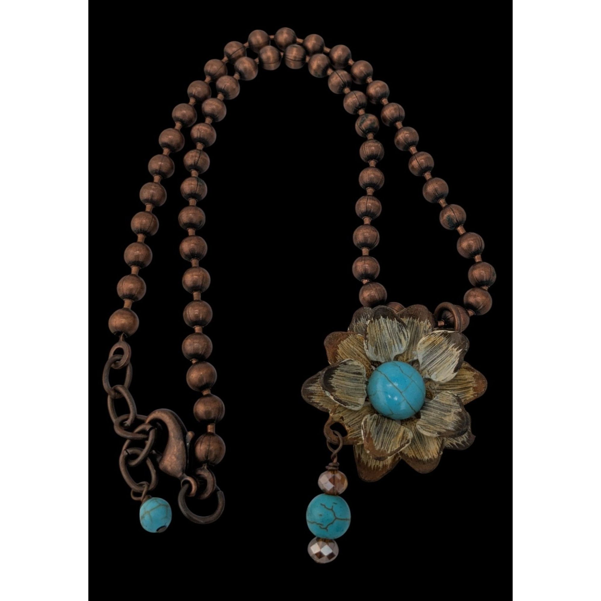 Other Vintage Bohemian Necklace With Turquoise Floral Pendant Copp Size ONE SIZE - 1 Thumbnail