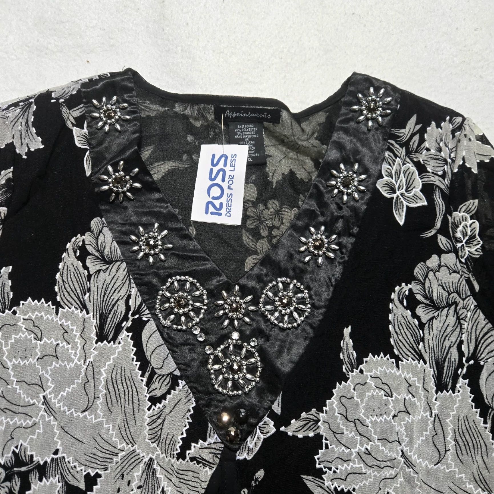 Vintage Appointments Shirt 2XL Black Floral 3/4 Sleeve Blouse Womens Size XXL / US 16-18 / IT 52-54 - 2 Thumbnail