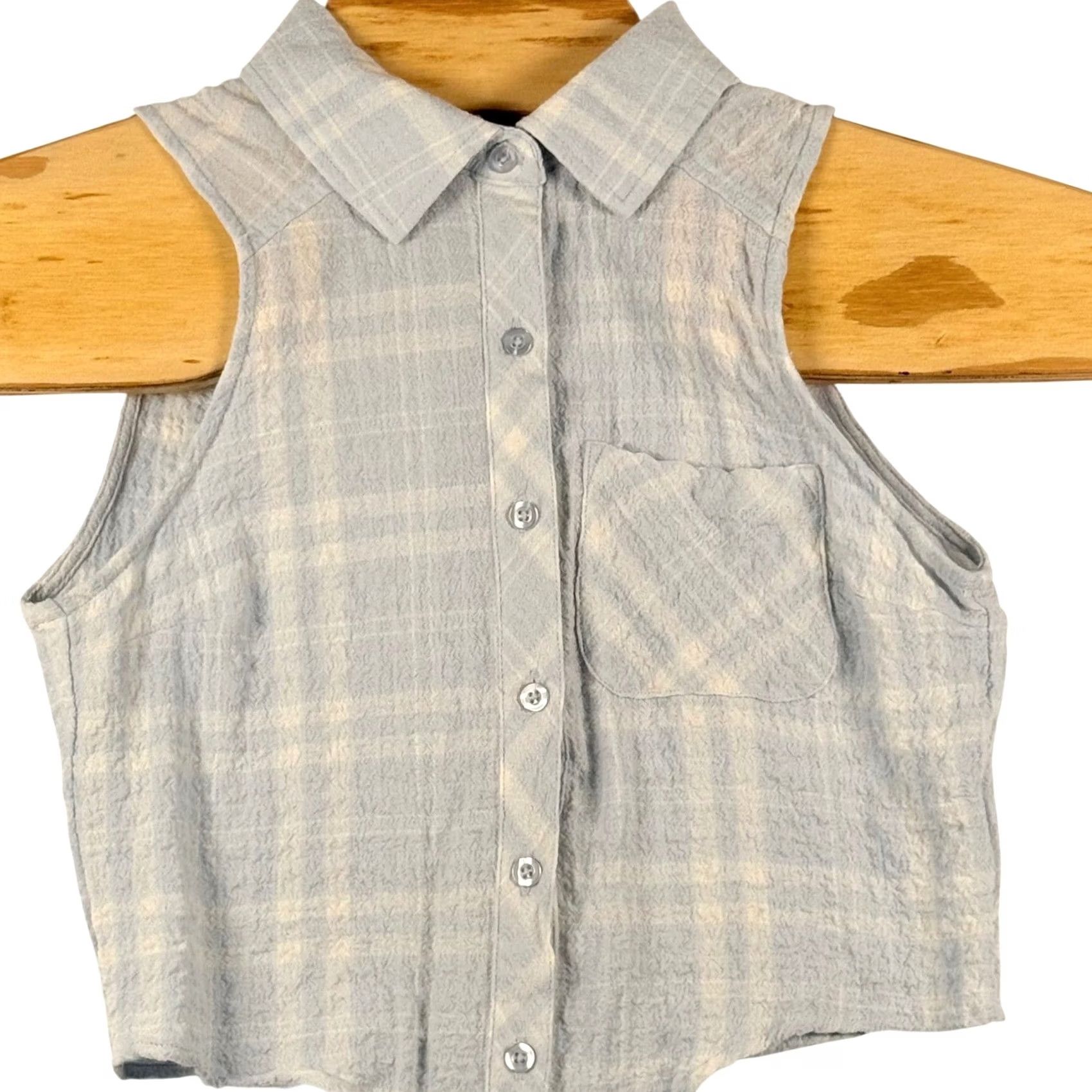 Vintage Ultra Flirt Cropped Tank Blue Plaid Tie Front Sleeveless 90s Summer Womens XS, Cotton Rayon Blend, Button Front, Spring, Casual, Coastal, Vintage No Size XS / US 0-2 / IT 36-38 - 2 Thumbnail