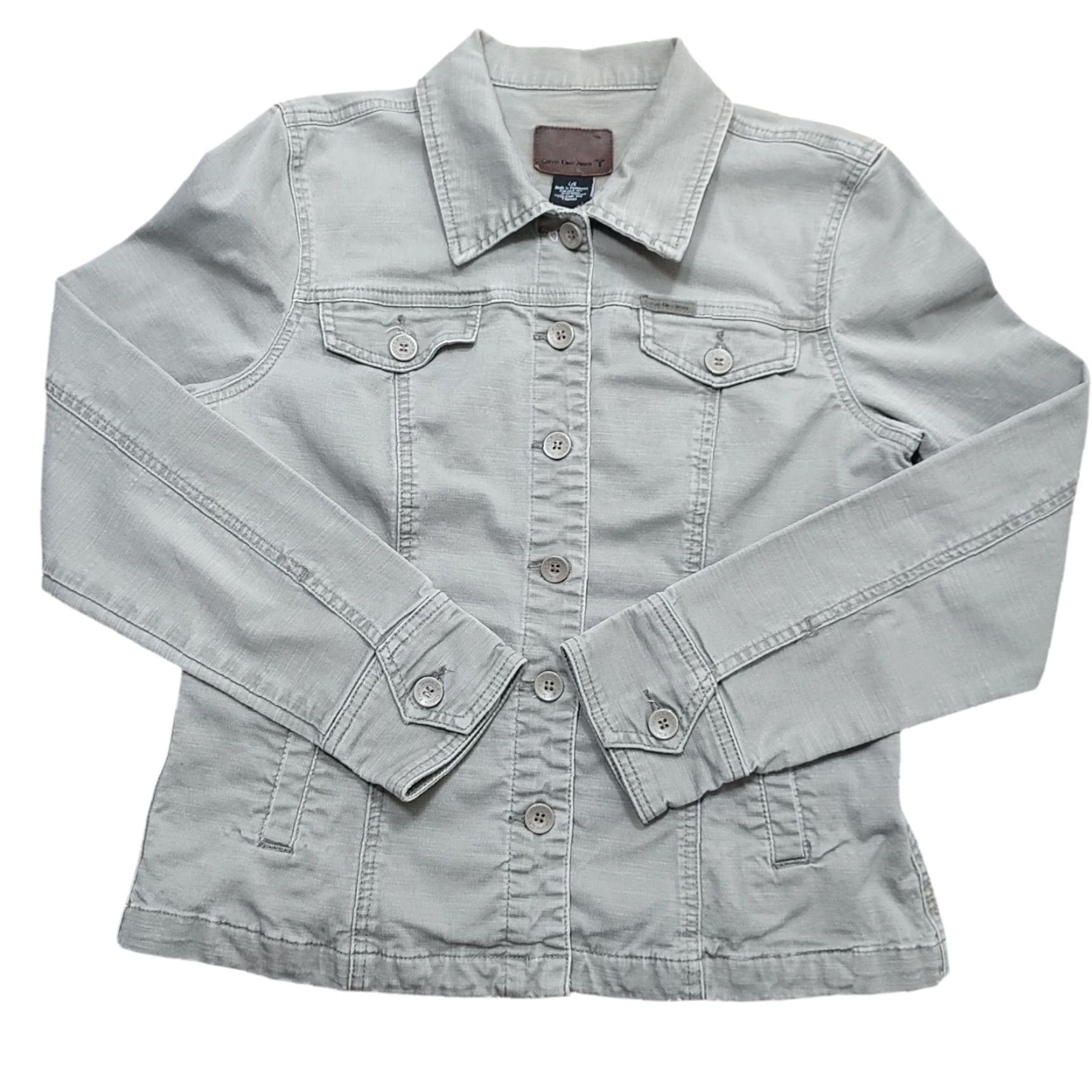 Calvin Klein VINTAGE Calvin Klein Denim Jacket Womens Large Gray Short Sleeve Jacket - 90s Classic Retro Outdoors Cotton Denim Pockets Front Button Size L / US 10 / IT 46 - 2 Thumbnail