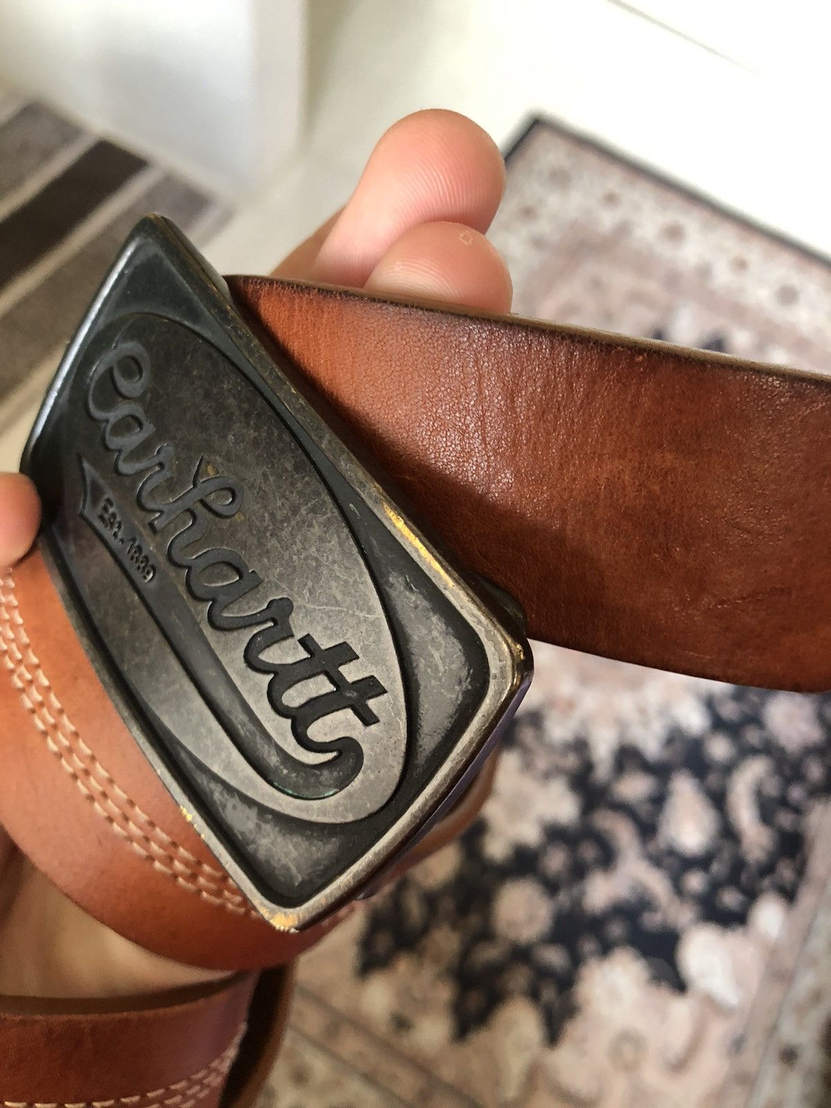 Carhartt Rare❗️Vintage Carhartt Buckle Spellout Leather Belt Size ONE SIZE - 7 Thumbnail