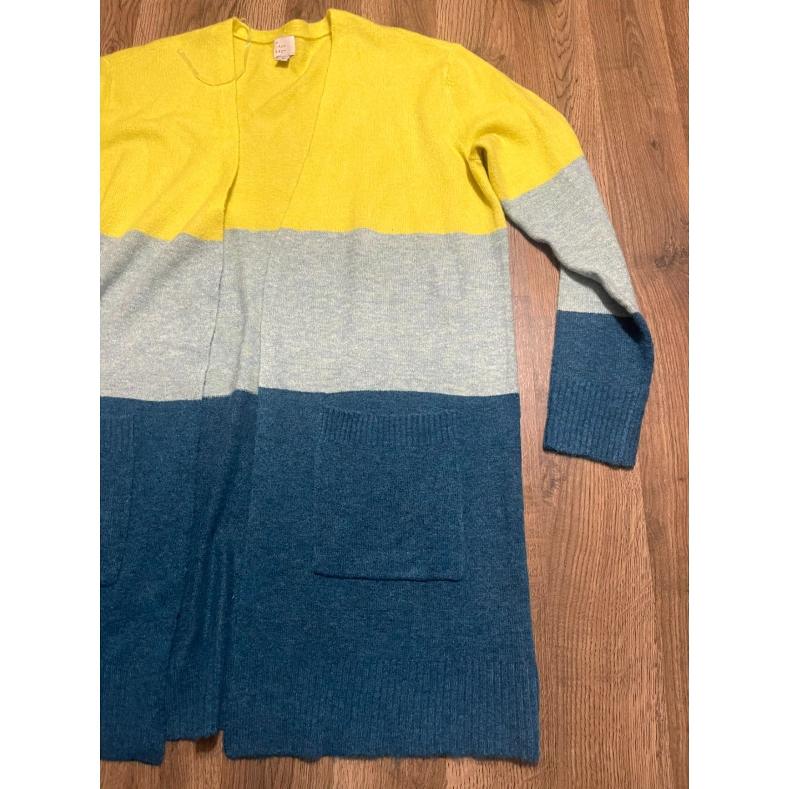 Vintage A New Day Sweater Cardigan Women's Medium Yellow Blue Gray Open Casual Mens? Size M / US 6-8 / IT 42-44 - 4 Thumbnail