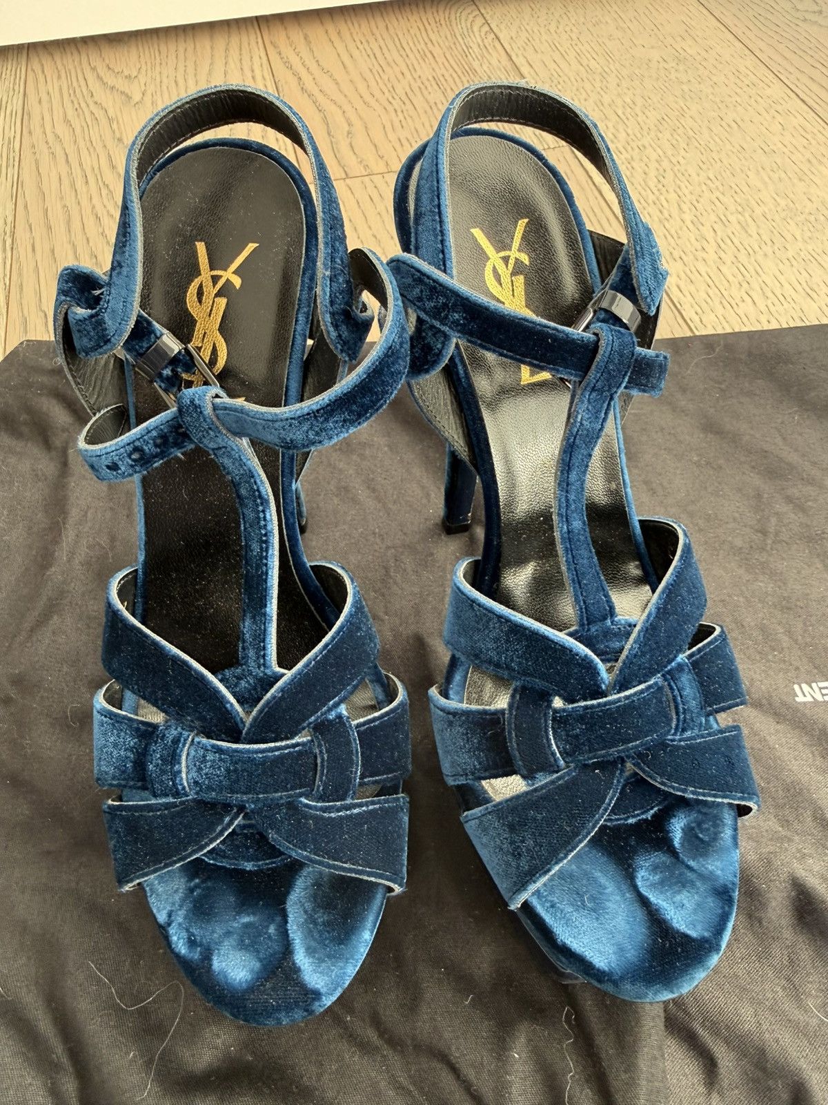 Saint Laurent Paris Saint Laurent Tribute Velvet Navy Blue Platform Size US 7 / IT 37 - 2 Thumbnail