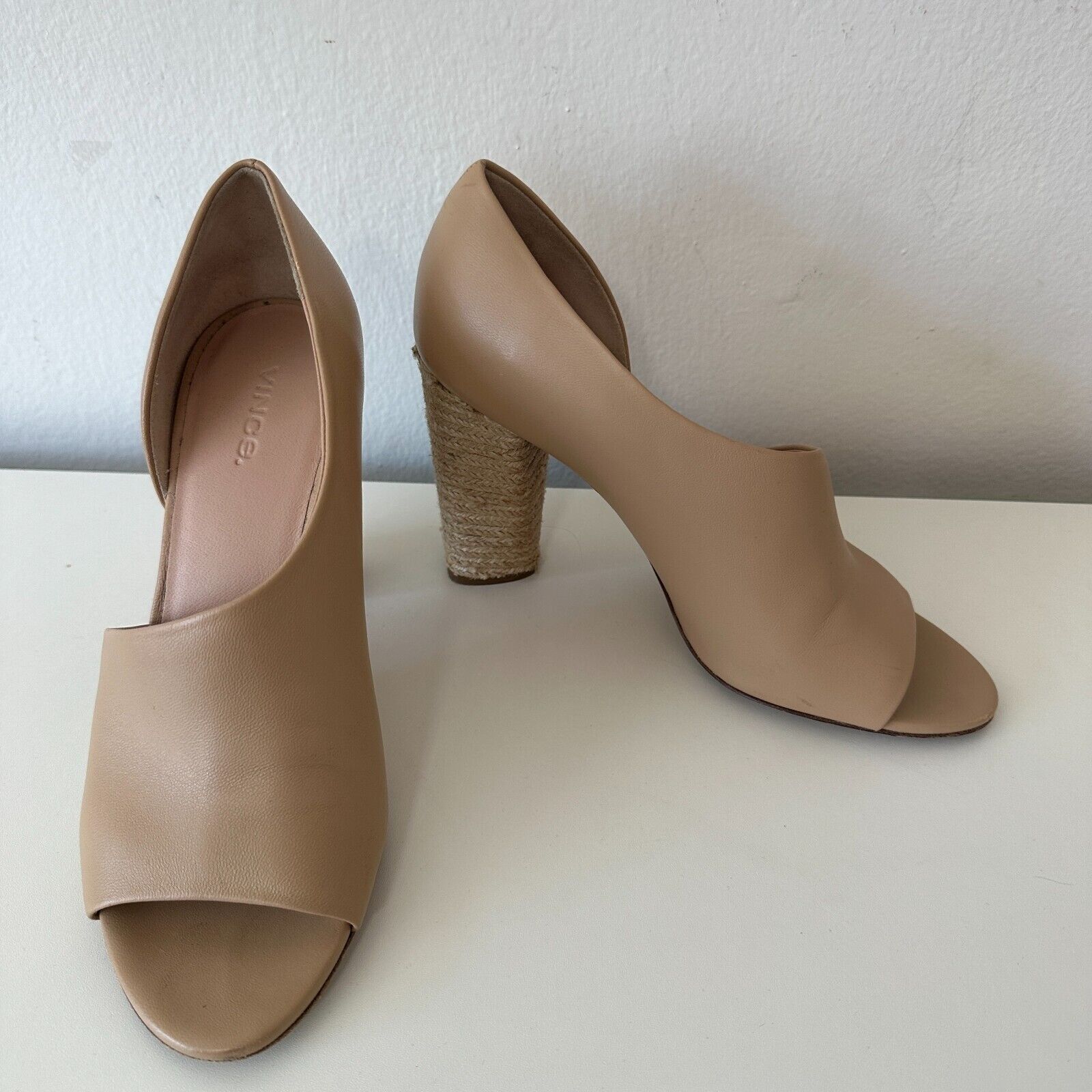 Vince VINCE Percey Taupe Leather Open Toe Jute Wrapped Heels 8.5 Size US 8.5 / IT 38.5 - 3 Thumbnail