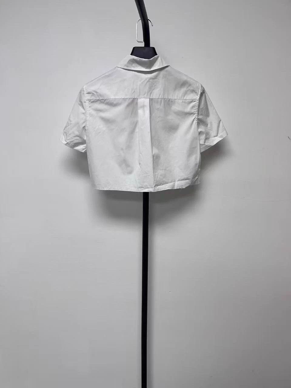 Miu Miu MIU MIU White Logo Print Cropped Short Sleeve Shirt 36 Size XS / US 0-2 / IT 36-38 - 2 Thumbnail
