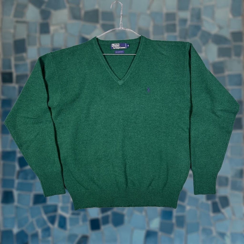 Polo Ralph Lauren VINTAGE Polo Ralph Lauren Sweater Mens XL Wool Lambswool V-Neck Green Pony 90s Pullover Knit Regular Logo 100% Authenticity Size US XL / EU 56 / 4 - 1 Thumbnail