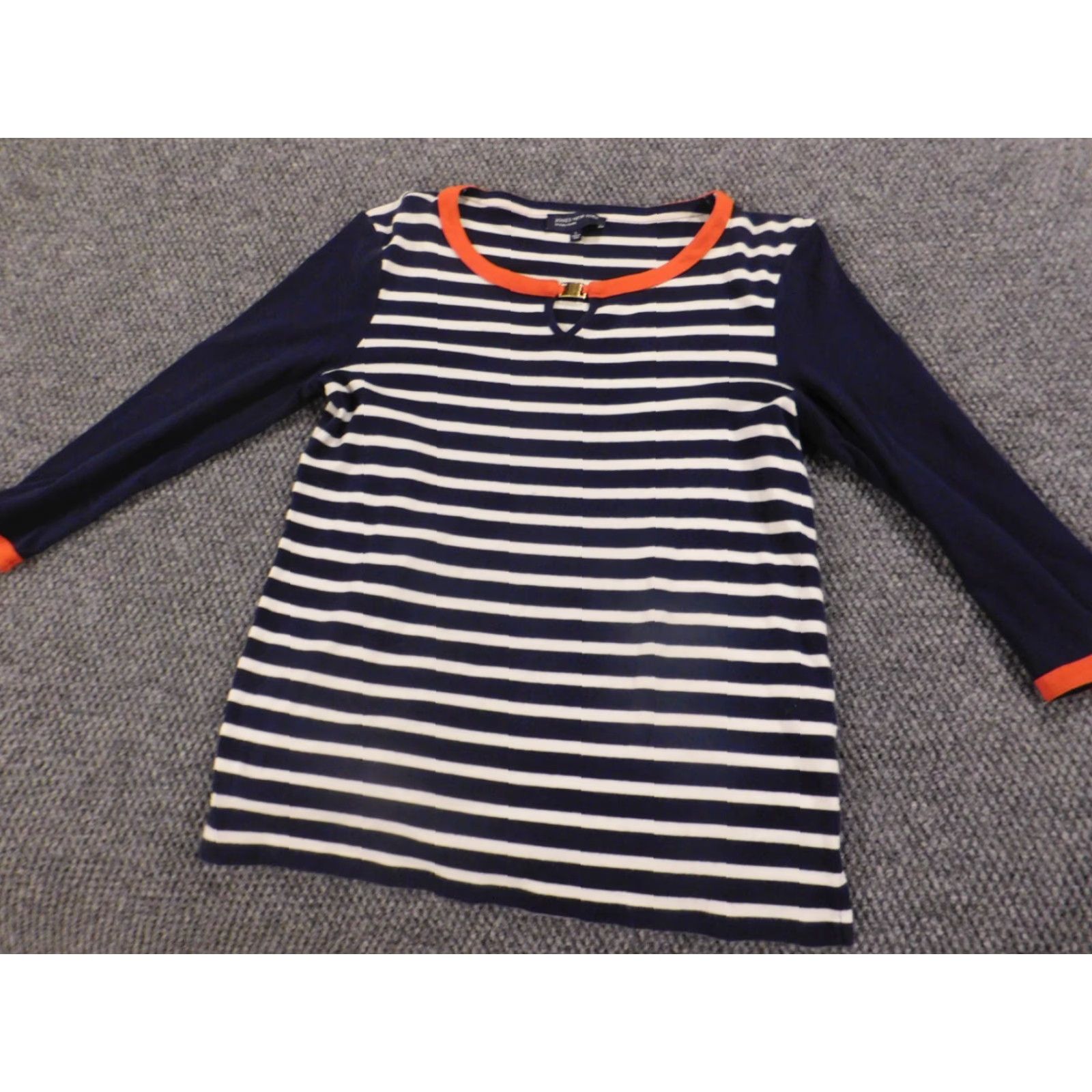 Jones New York Jones New York Womens Sweater L Blue Striped Pullover Knit 100% Cotton Open-Knit Stretch Sports Regular Women Size L / US 10 / IT 46 - 2 Thumbnail