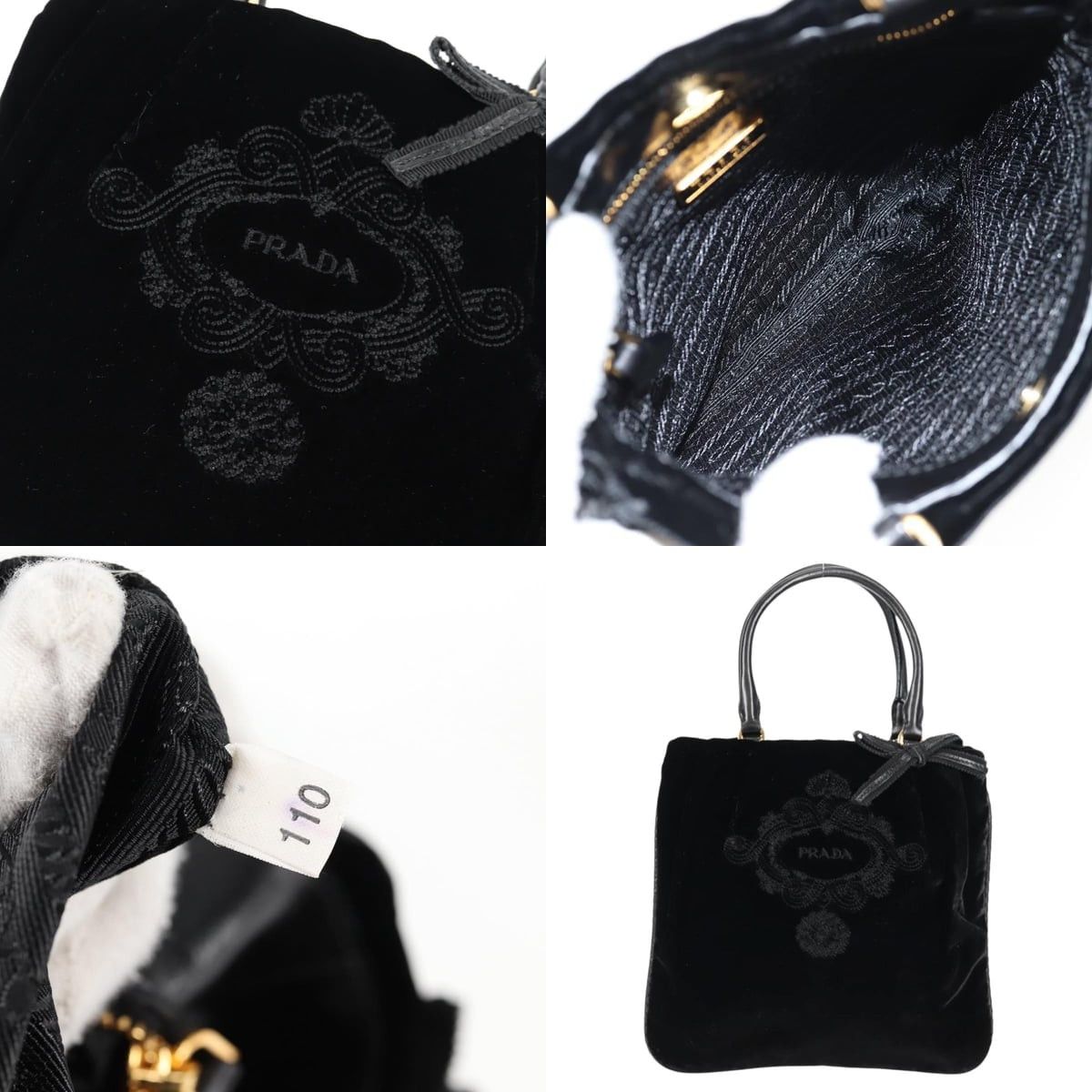 Prada PRADA Hand Bag Velor Black Gold Size ONE SIZE - 10 Thumbnail