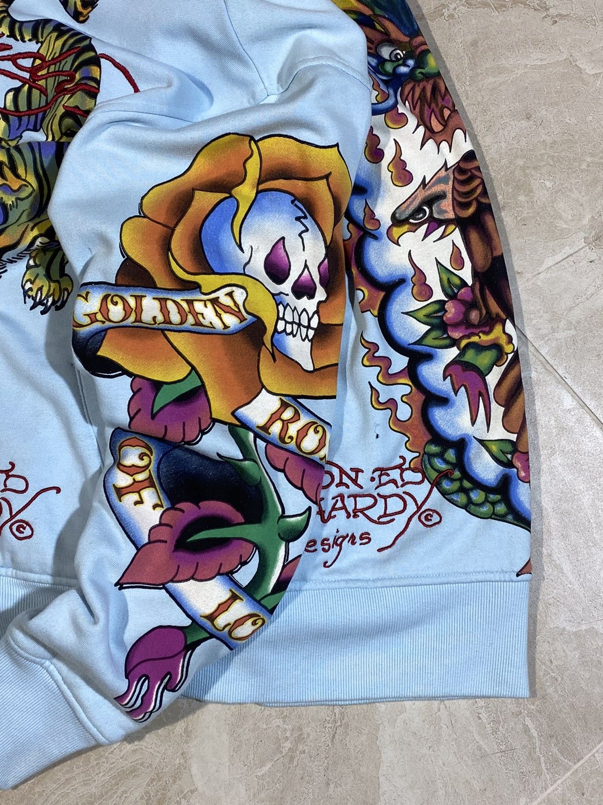 Ed Hardy × Japanese Brand Ed Hardy y2k hype streetwear style light blue zip hoodie Size US M / EU 48-50 / 2 - 13 Thumbnail