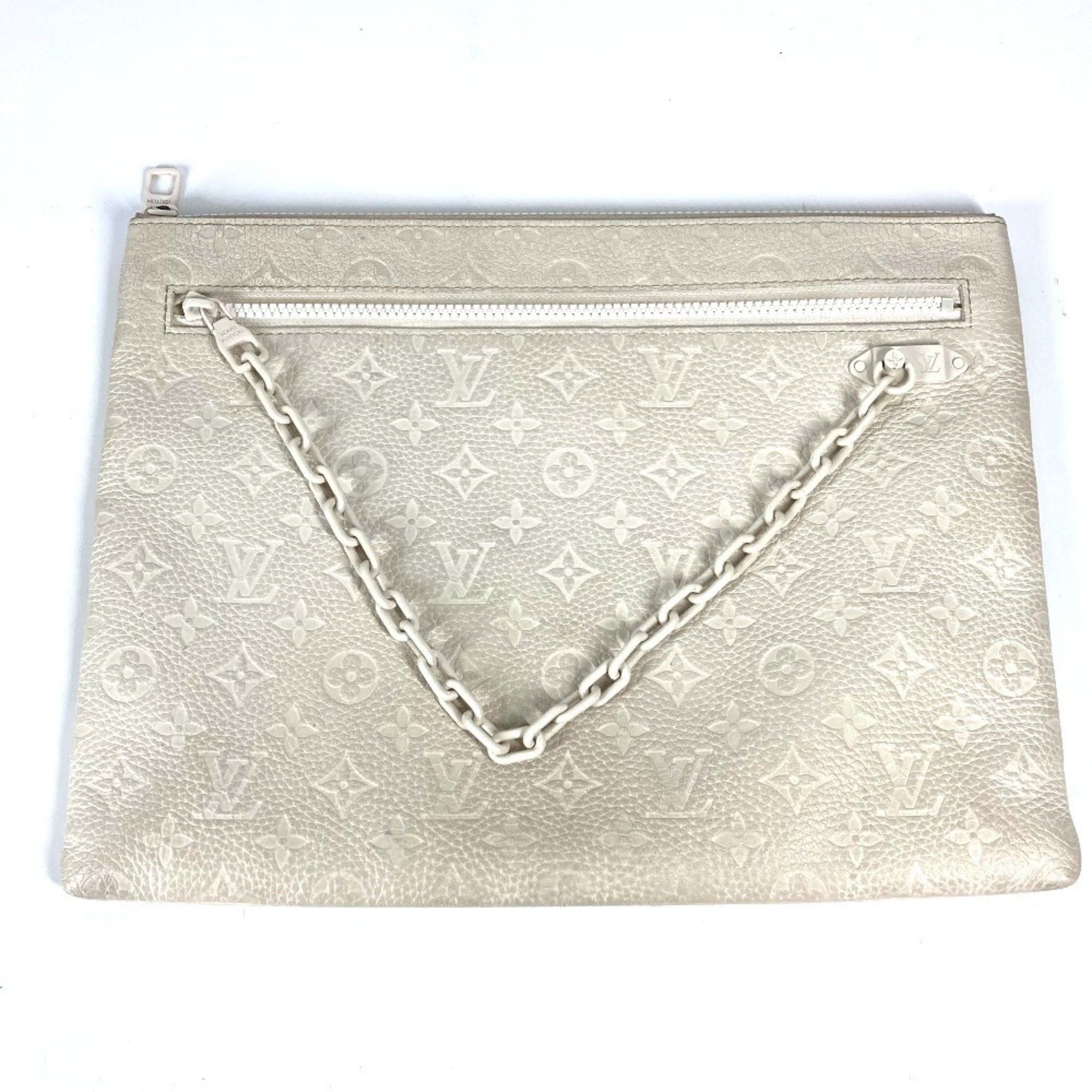 LOUIS VUITTON M67462 Taurillon Monogram Pochette A4 Virgil Abloh Pouch Bag Chain Clutch Leather Men's White