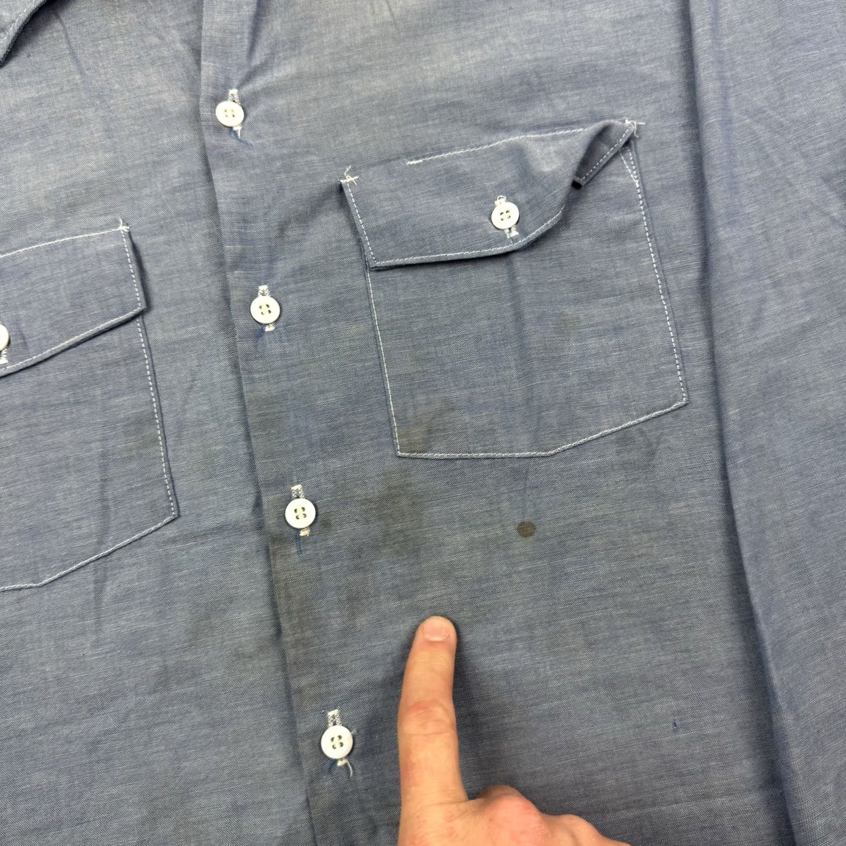 Dickies VINTAGE Dickies Workwear Button Up Shirt Adult XL Blue 90s Grunge Stains Size US XL / EU 56 / 4 - 4 Thumbnail