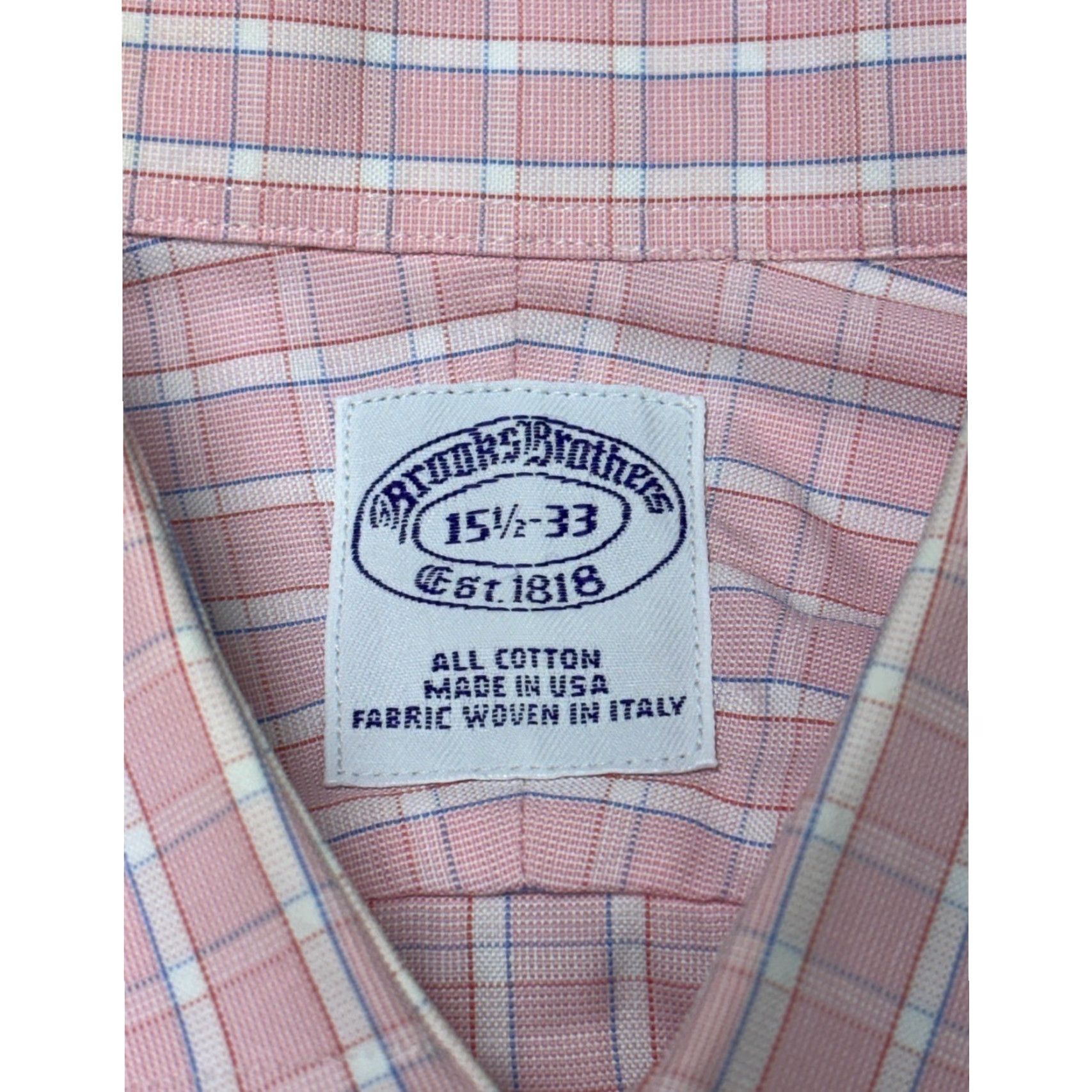 Brooks Brothers VINTAGE Brooks Brothers Dress Shirt Mens 15.5 33 Pink Blue Check USA Cotton Short Summary? Size 42R - 4 Thumbnail