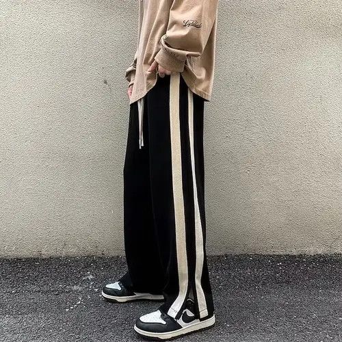 image of Black White Hip Hop Trousers Sweatpants, Men's (Size 28)