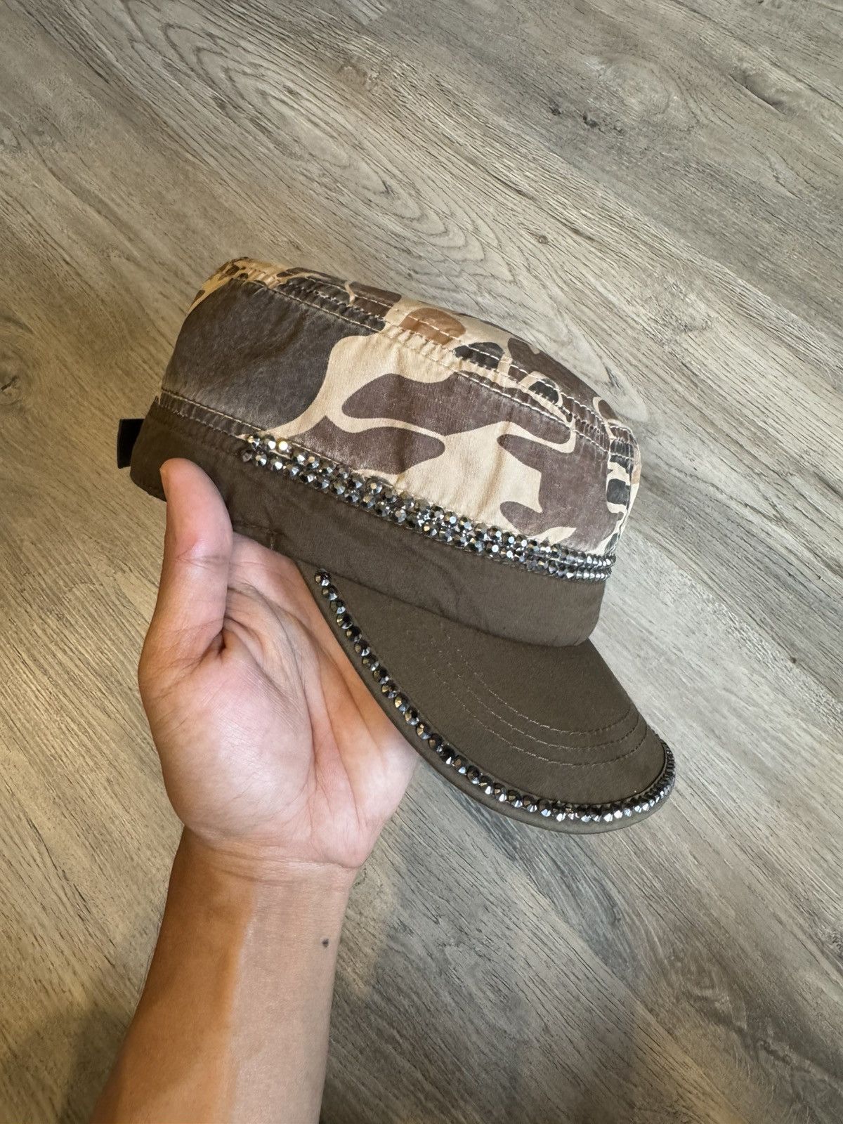 Japanese Brand DISTRESSED STUDDED BROWN DIAMOND STYLE COMMANDO CAP Size ONE SIZE - 3 Thumbnail