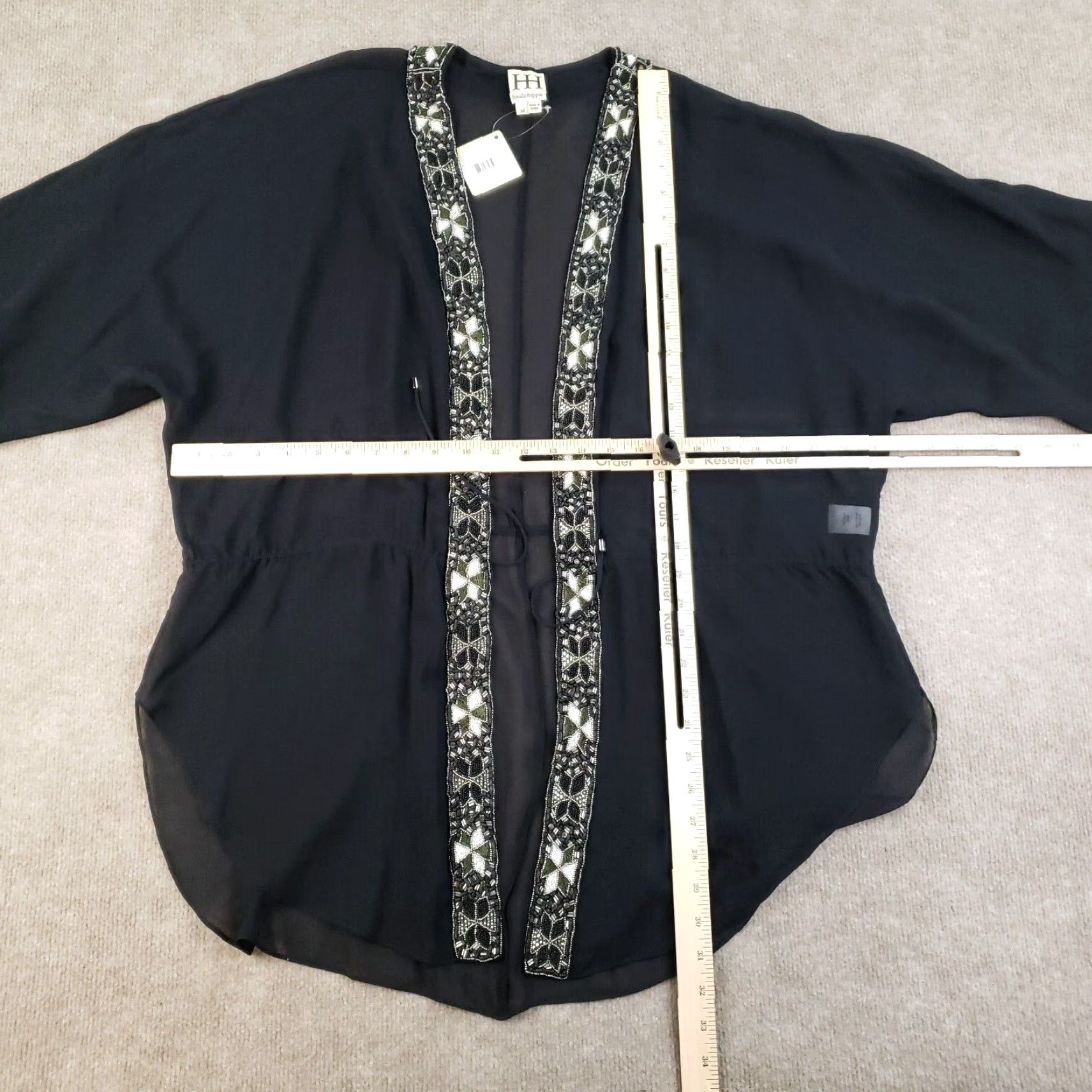 Haute Hippie VINTAGE Haute Hippie Kimono Coverup Women M Black Sheer Silk Beaded 90s Fall Spring Summer Womens Size M / US 6-8 / IT 42-44 - 2 Thumbnail