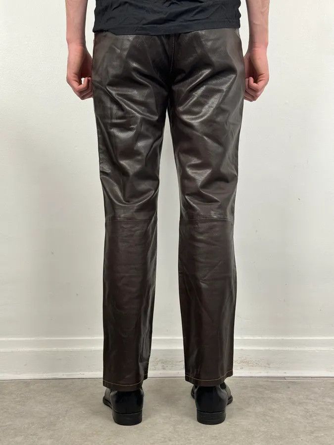 Vintage 1990s Gianni Versace Brown Leather Biker Pants Size US 32 / EU 48 - 4 Thumbnail
