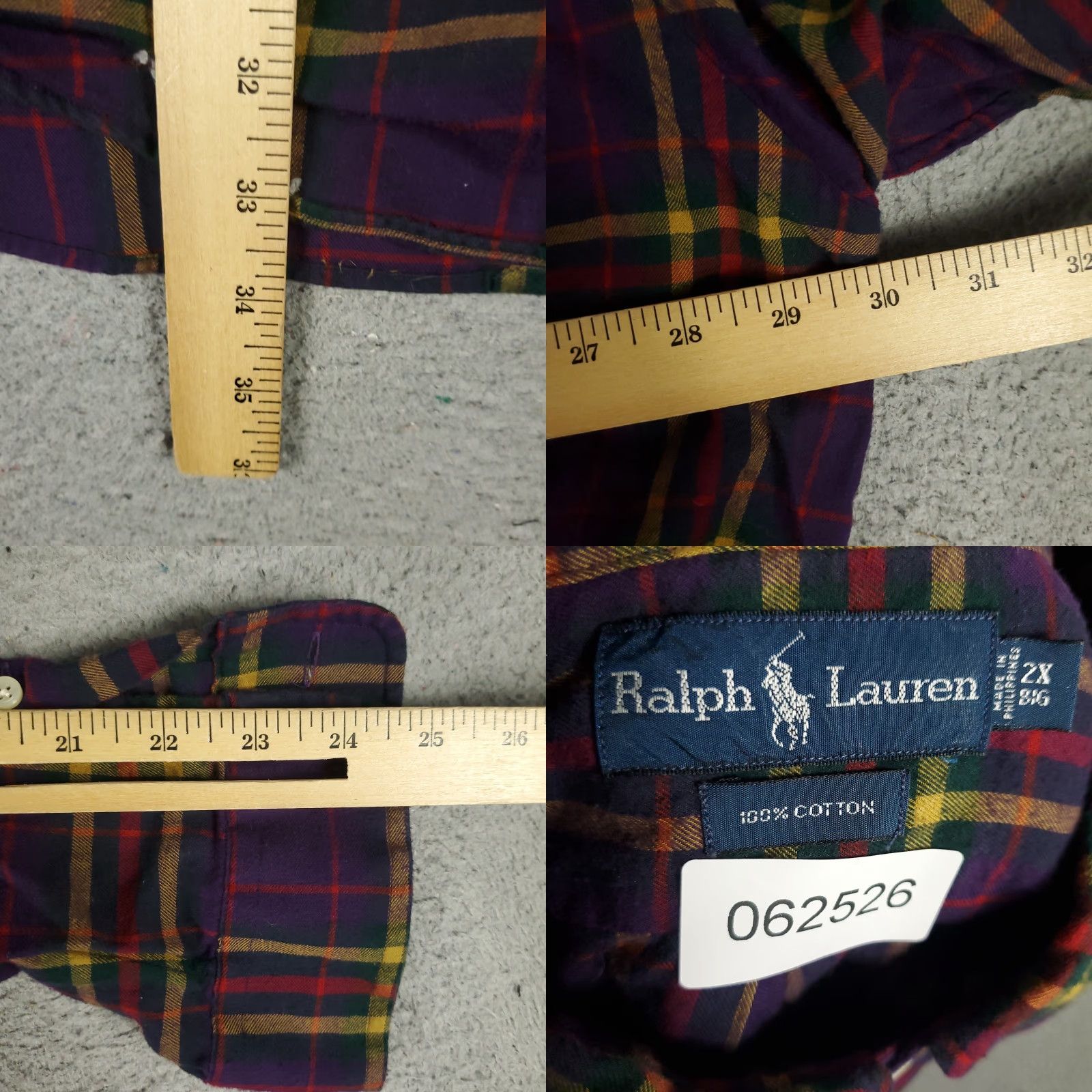Ralph Lauren Ralph Lauren Shirt Mens Big & Tall 2XB Purple Plaid Button-Up Long Sleeve Damaged Damaged Size US XXL / EU 58 / 5 - 8 Thumbnail