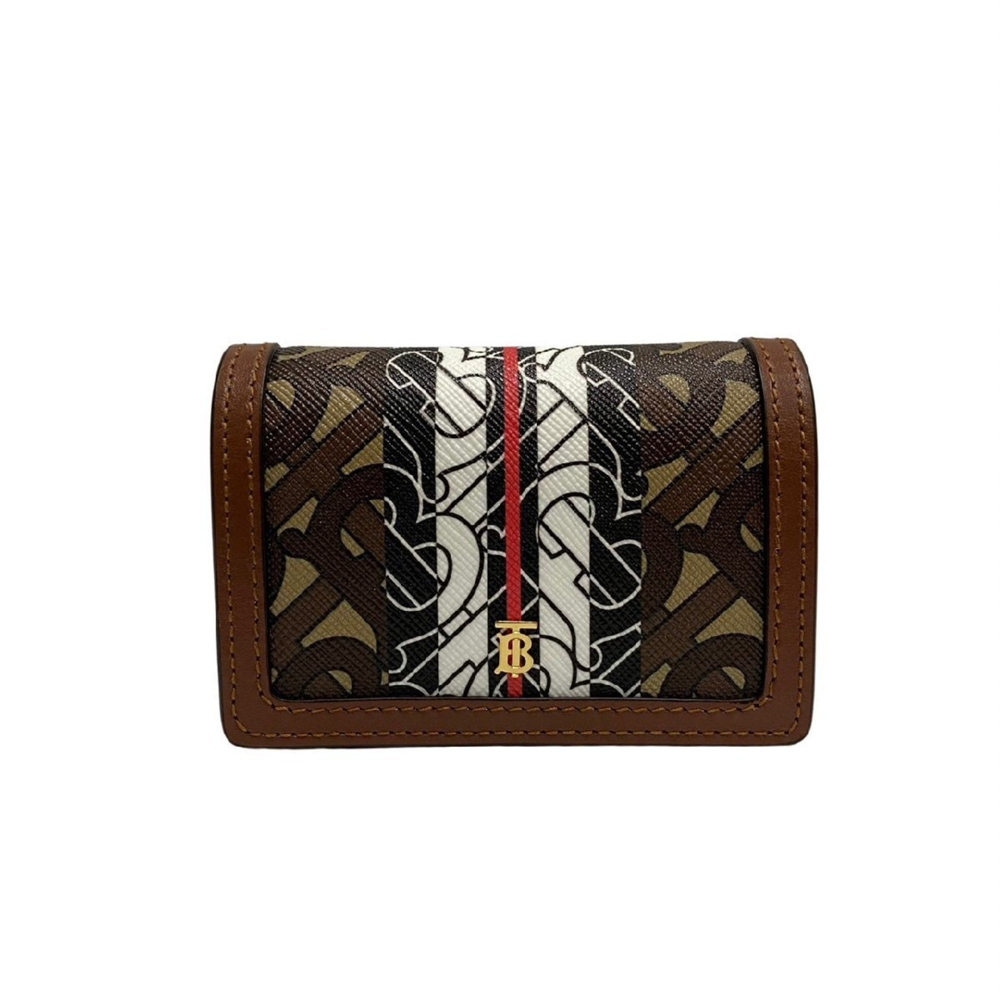 image of Burberry Tb Monogram Leather Chain Wallet Mini Shoulder Bag Brown Coin Purse, Women's