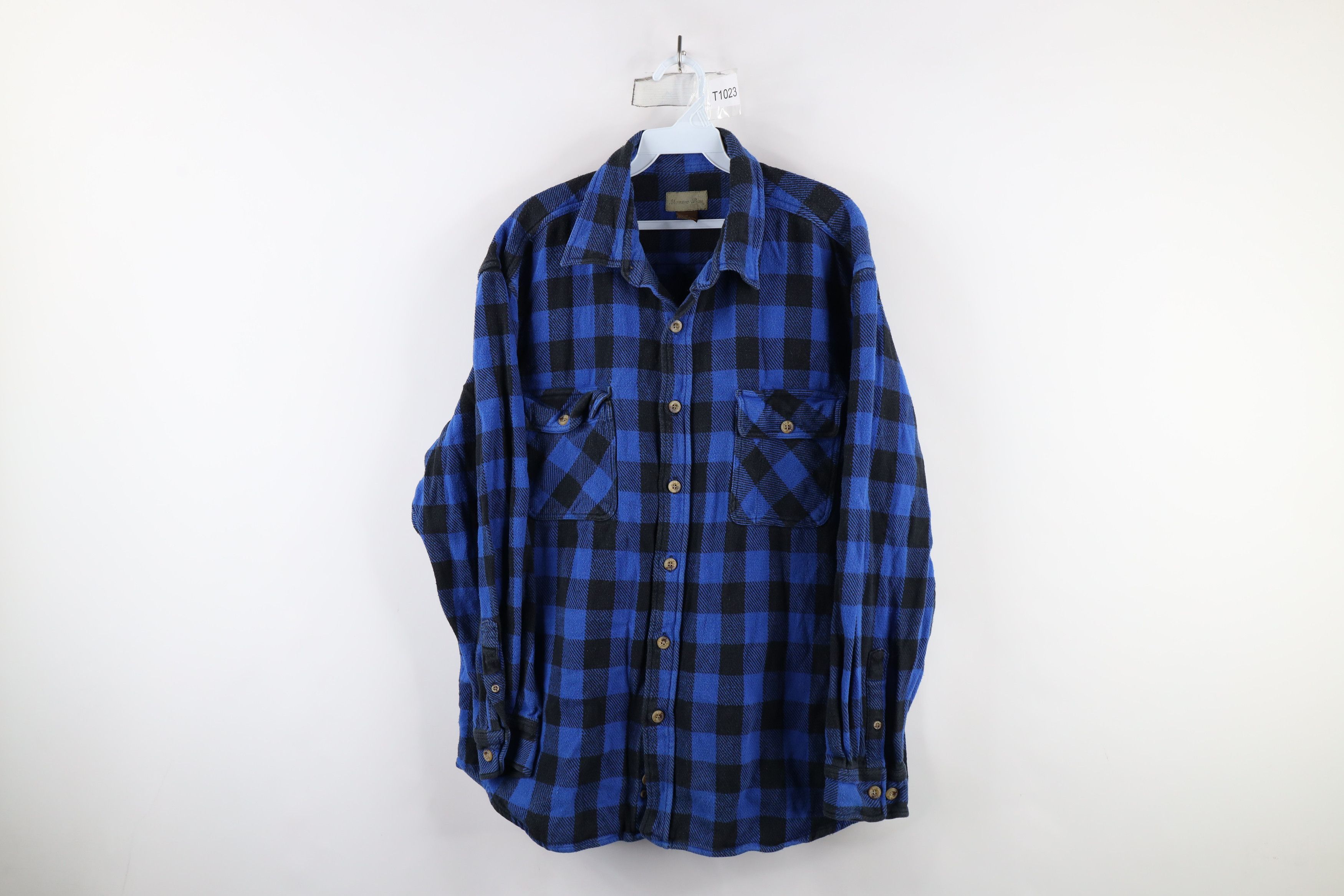 Vintage Vintage 90s Streetwear Heavyweight Button Shirt Blue Plaid Size US XL / EU 56 / 4 - 1 Thumbnail