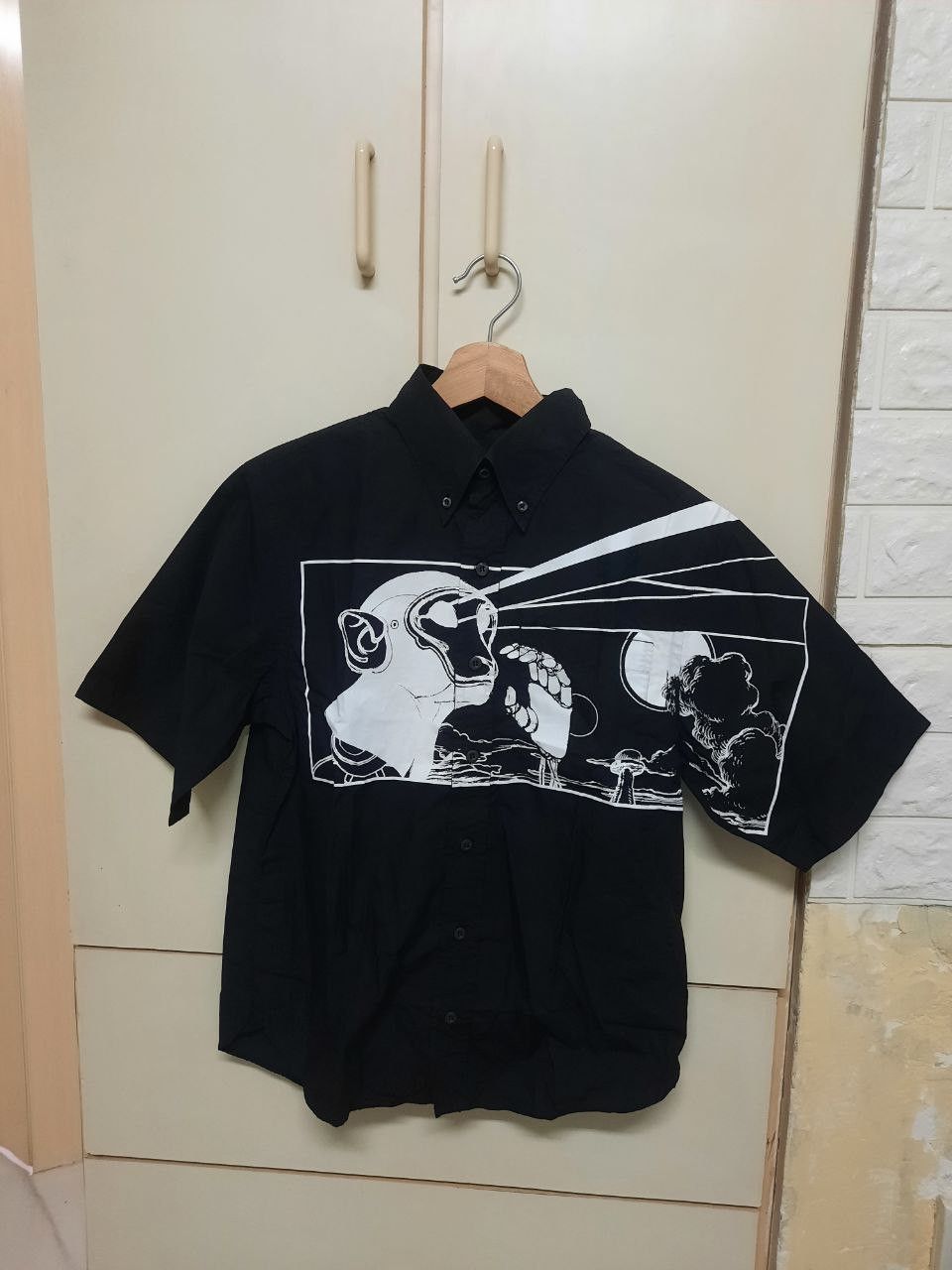 image of Prada Ss18 James Jean Comic Laser Monkey Shirt in Black White, Men's (Size XS)