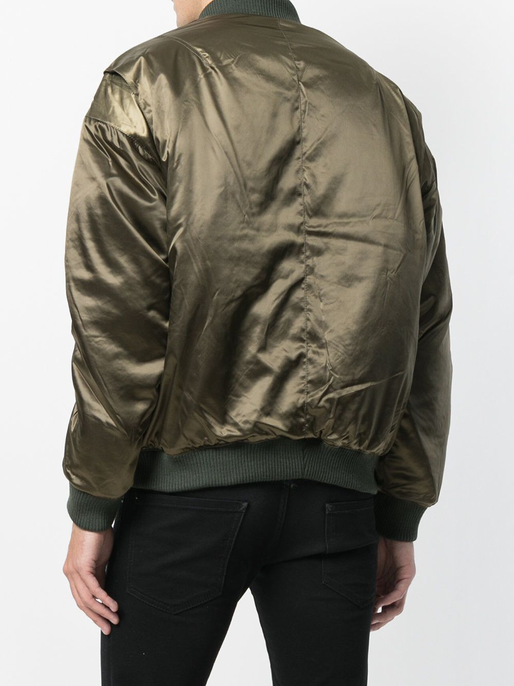 Represent Puffy Satin Olive Bomber Jacket