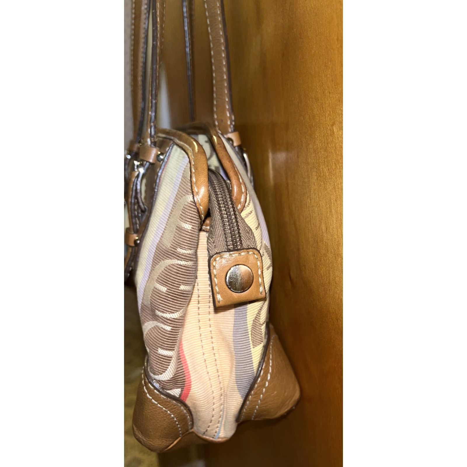 Fossil FOSSIL Leather Shoulder Bag Women Medium Patchwork Stripe Casual Travel Leather & Fabric Exterior Size ONE SIZE - 6 Thumbnail