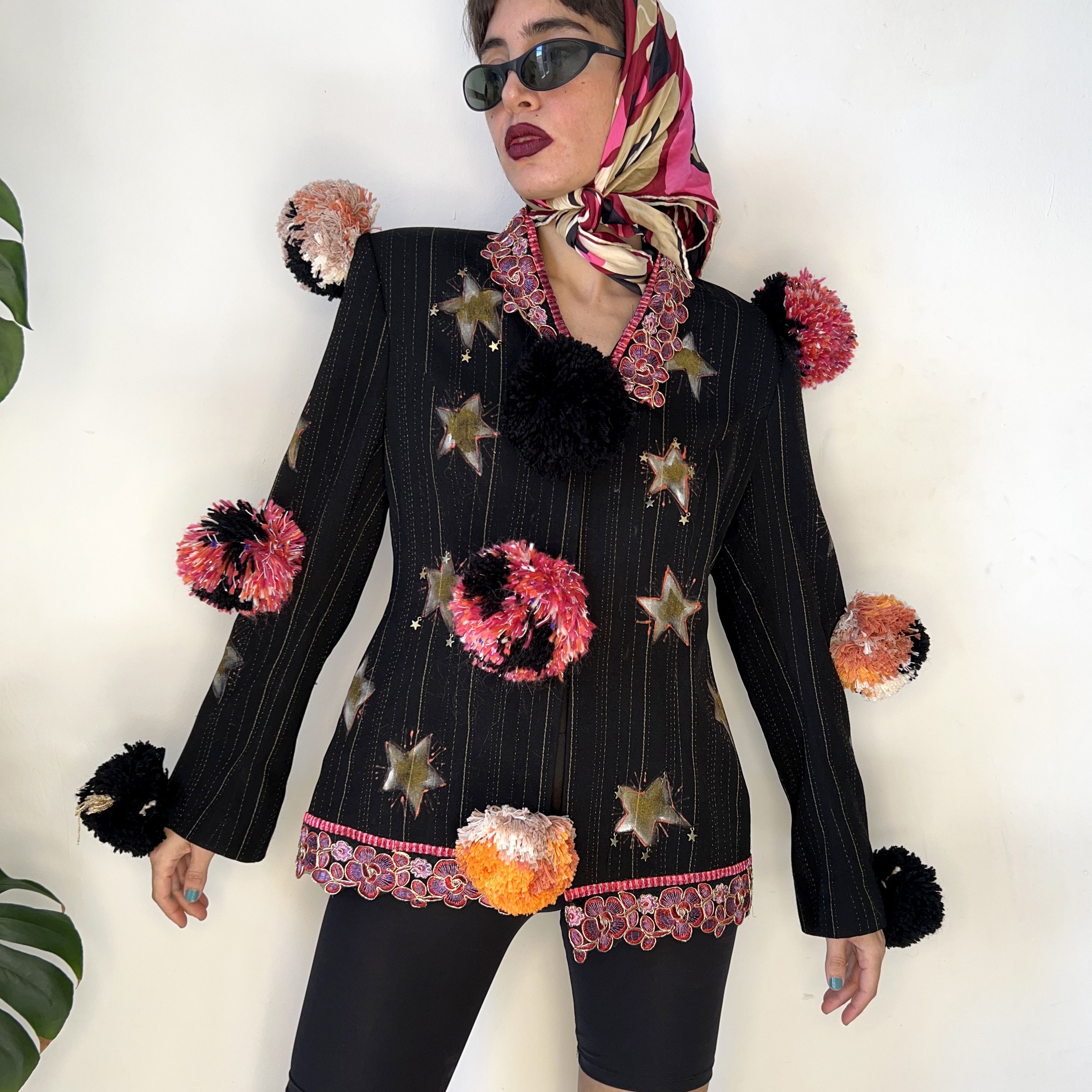 Pompom Sun Stars Custom Jacket, Painted Reworked Blazer
