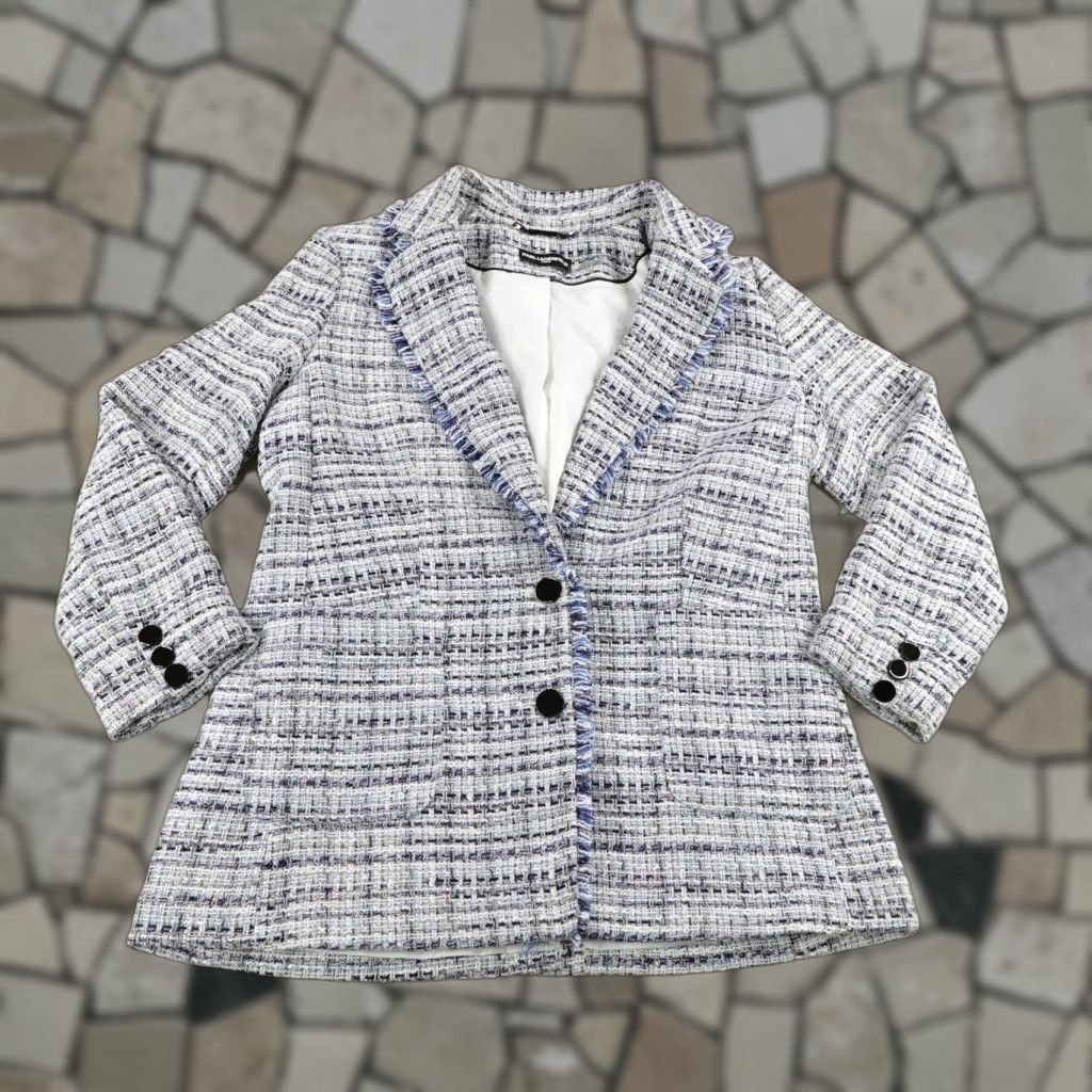 Karl Lagerfeld Karl Lagerfeld Blazer Womens 6 Blue White Tapestry Sport Coat Two Button Lined Size M / US 6-8 / IT 42-44 - 1 Thumbnail