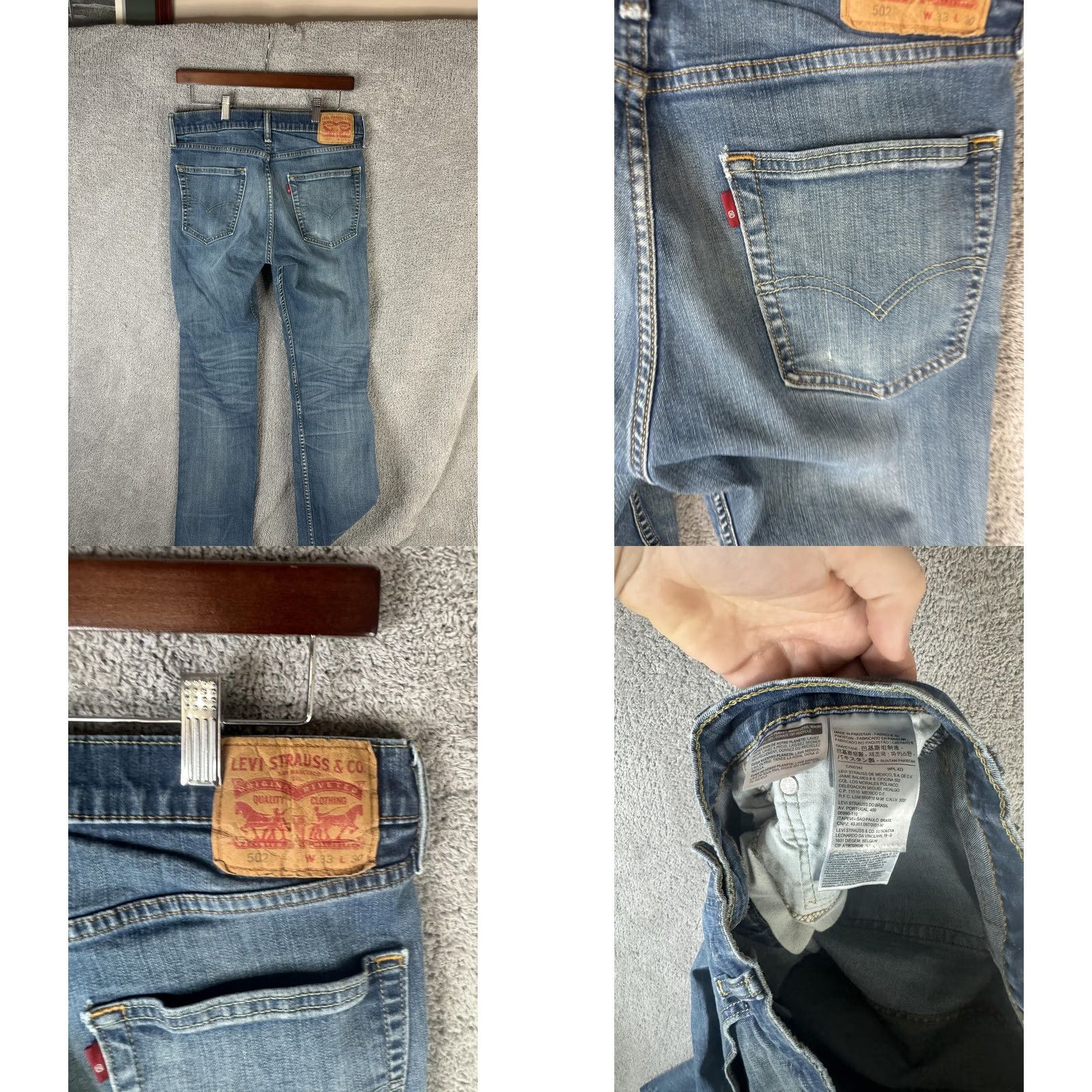 Levi's Levi's 502 Jeans Mens 33x30 Blue Tapered Leg Stretch Distressed Denim Medium Wash Size US 33 - 9 Thumbnail