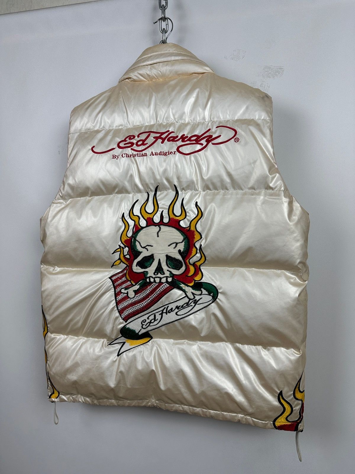 Christian Audigier Vintage Ed Hardy Flaming Skull Down Puffer Vest Size US L / EU 52-54 / 3 - 3 Thumbnail
