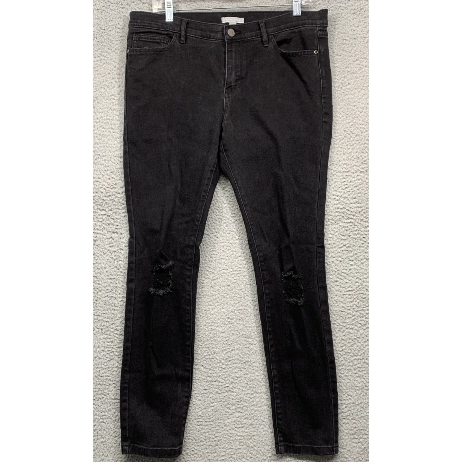 Vintage New York & Company Jeans Black 14 Distressed Straight Leg Women's Regular 5-Pocket Denim Jeans Size 36" / US 14 / IT 50 - 2 Thumbnail